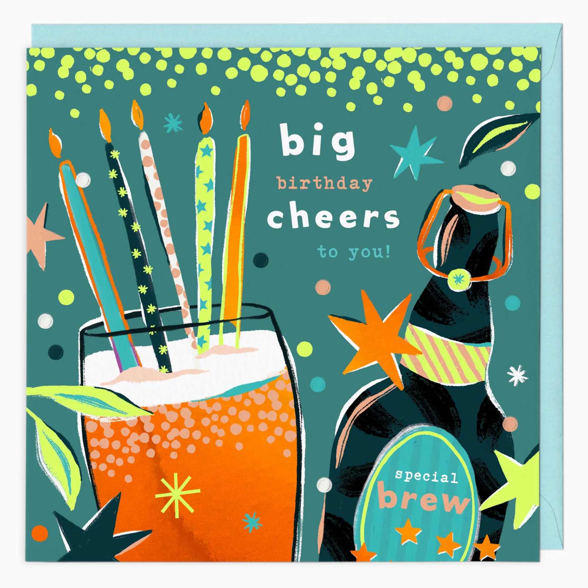Birthday|For Him*Whistlefish Neon Cheers Birthday Card