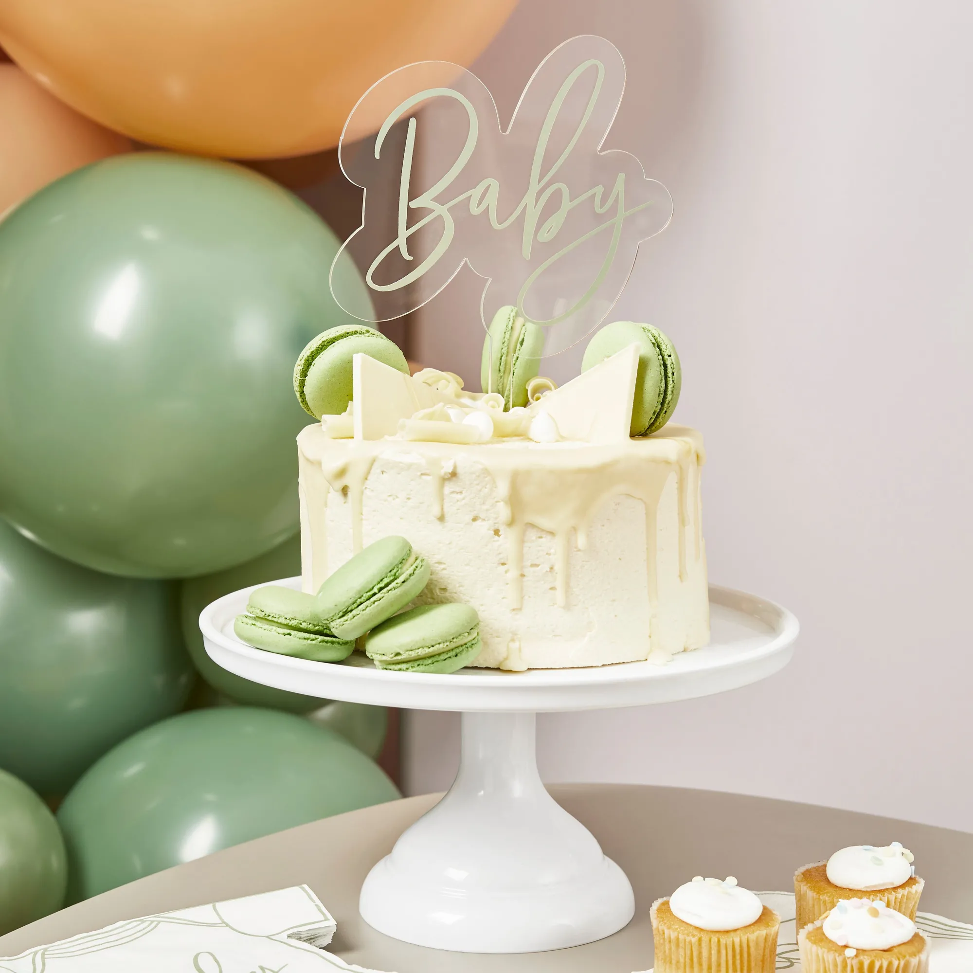 Cake Topper|Baby Shower*Whistlefish Neutral Sage 'Baby' Acrylic Cake Topper