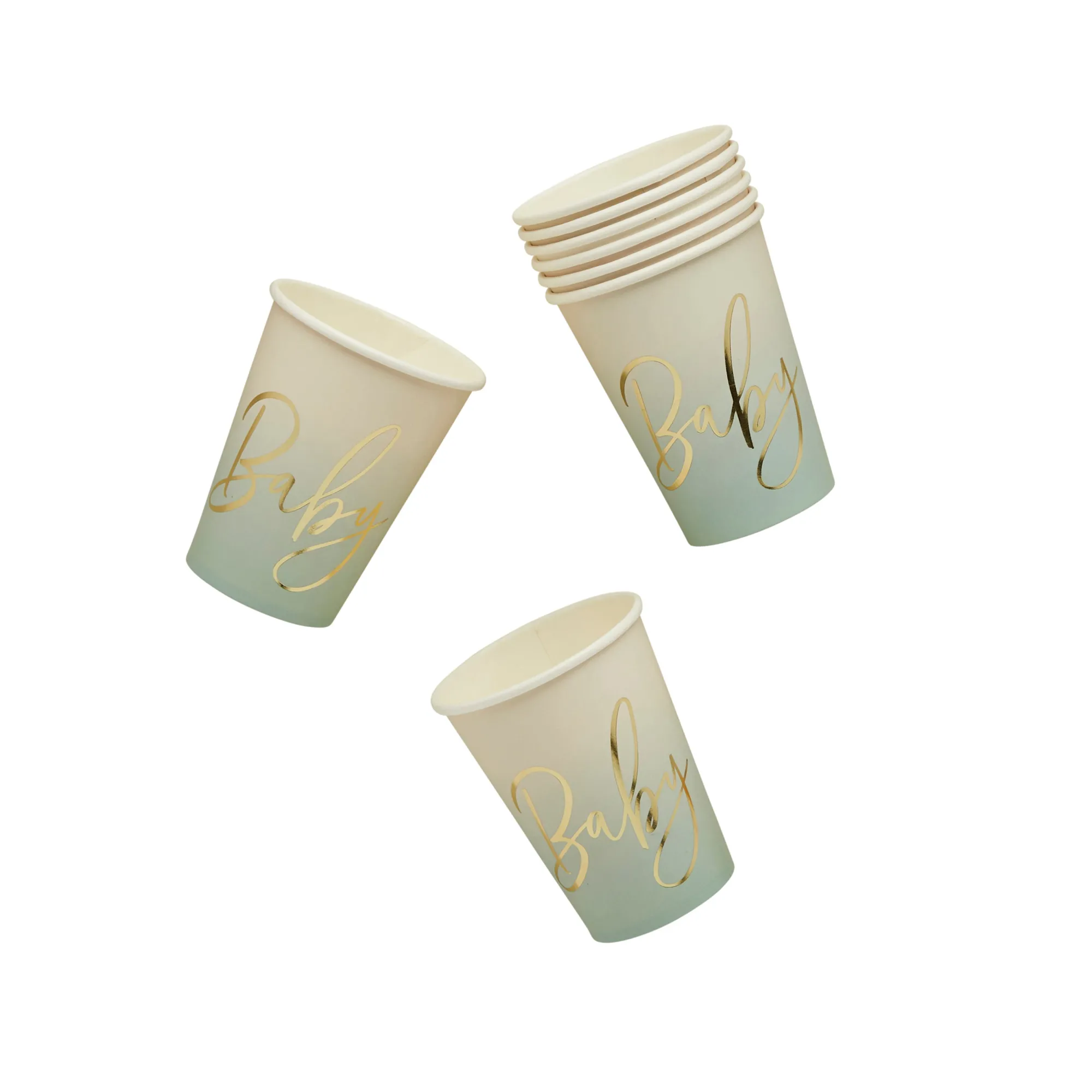 Paper Cups|Baby Shower*Whistlefish Neutral Sage 'Baby' Paper Cups 8pcs