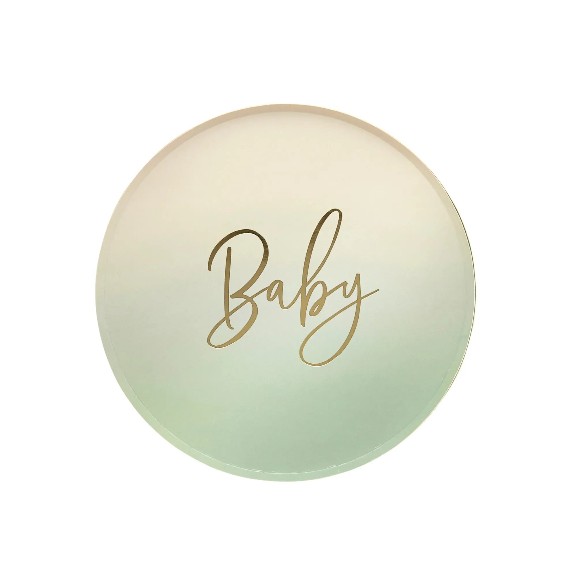 Paper Plates|Baby Shower*Whistlefish Neutral Sage 'Baby' Paper Plates 8pcs