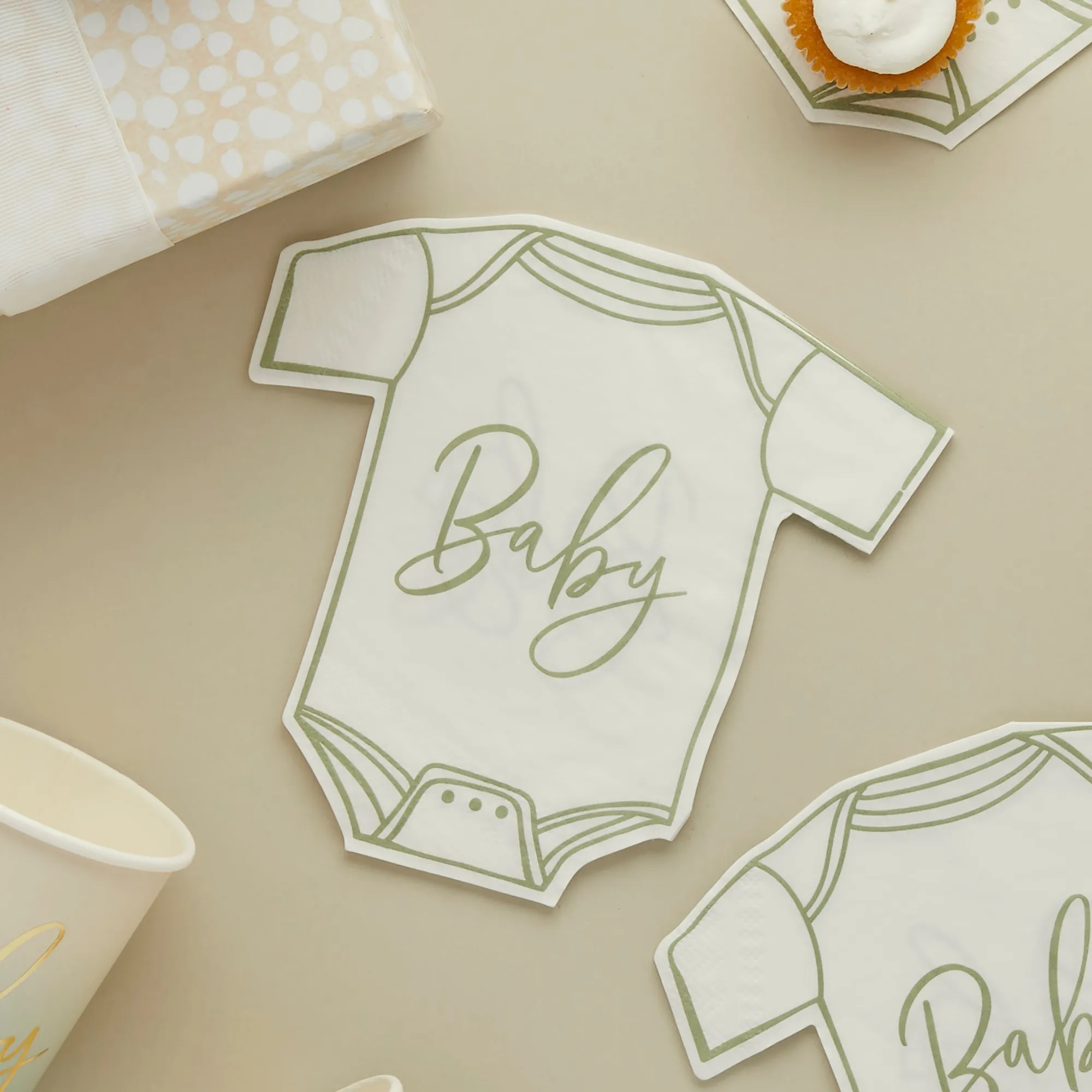 Napkins|Baby Shower*Whistlefish Neutral Sage Babygrow Paper Napkins 16pc