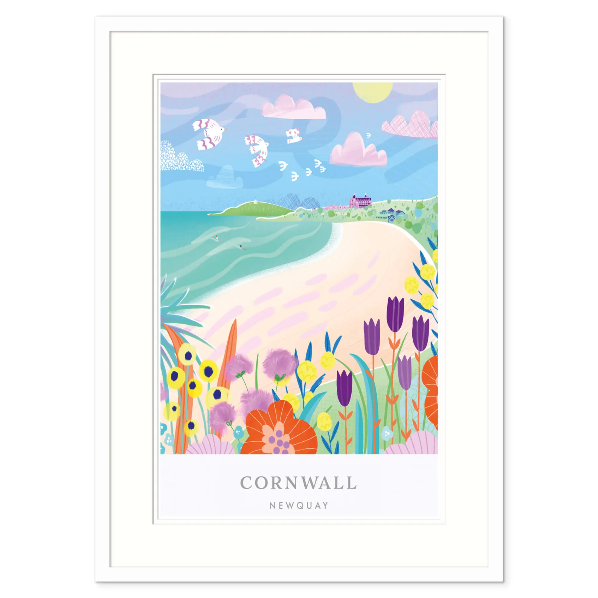 Newquay|Cornwall*Whistlefish Newquay Brights Small Framed Print