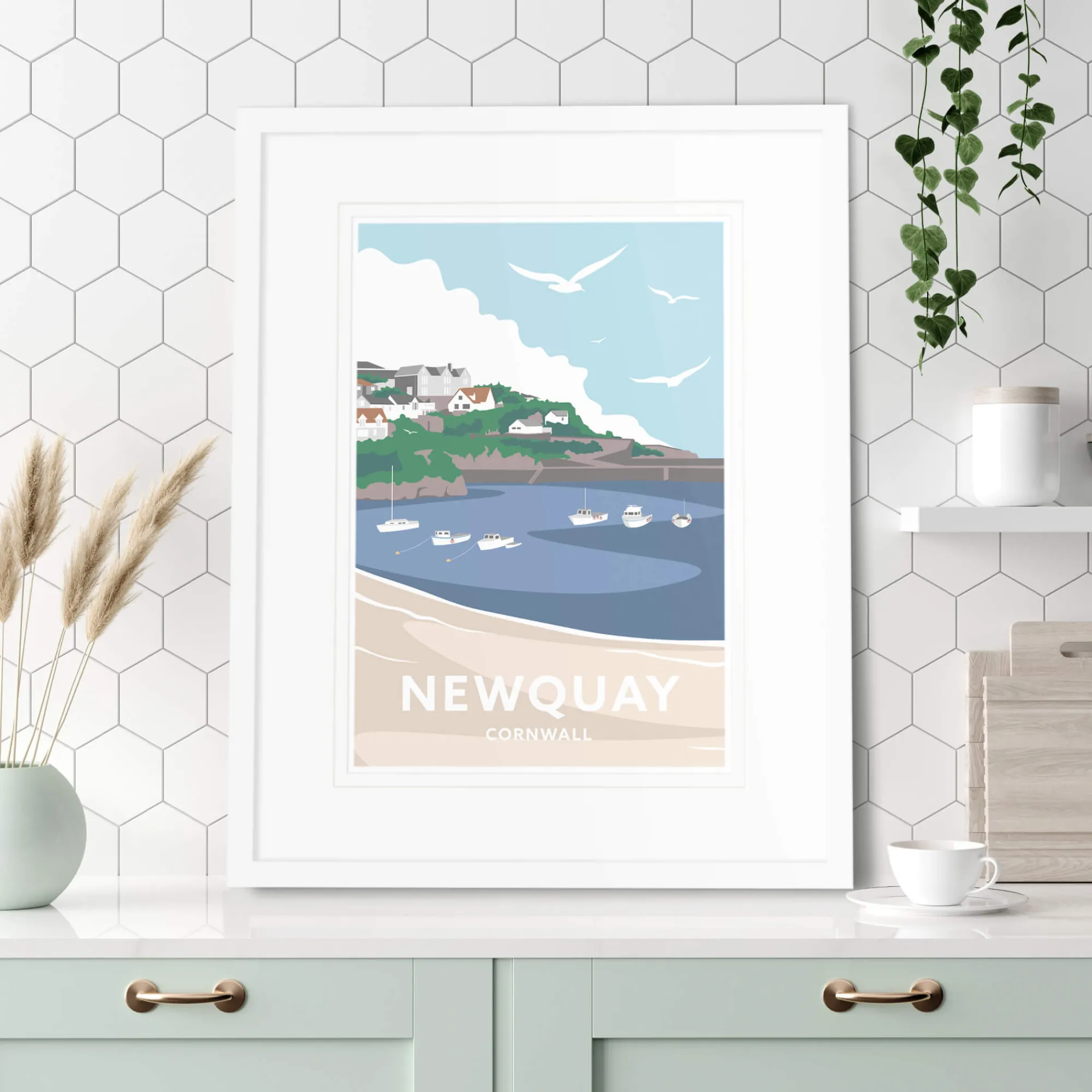 Newquay|Cornwall*Whistlefish Newquay Harbour Small Framed Print