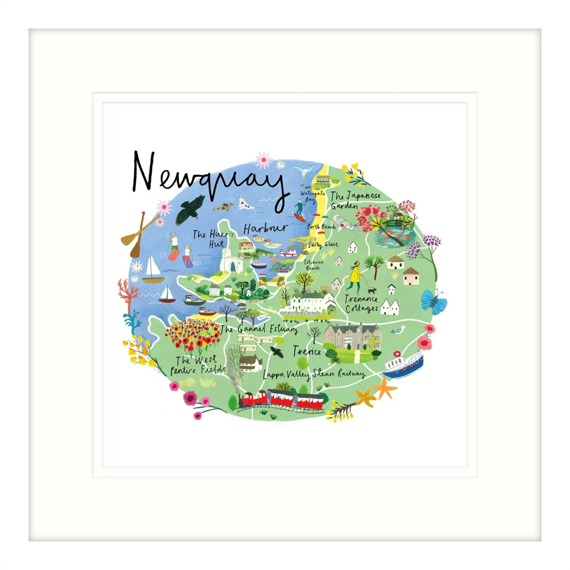 Newquay|Cornwall*Whistlefish Newquay Map Framed Print