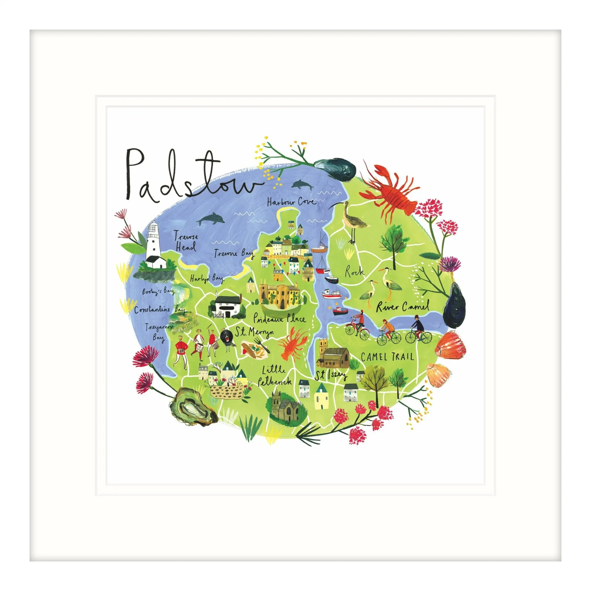 Padstow|Cornwall*Whistlefish Padstow Art Map Large Framed Print