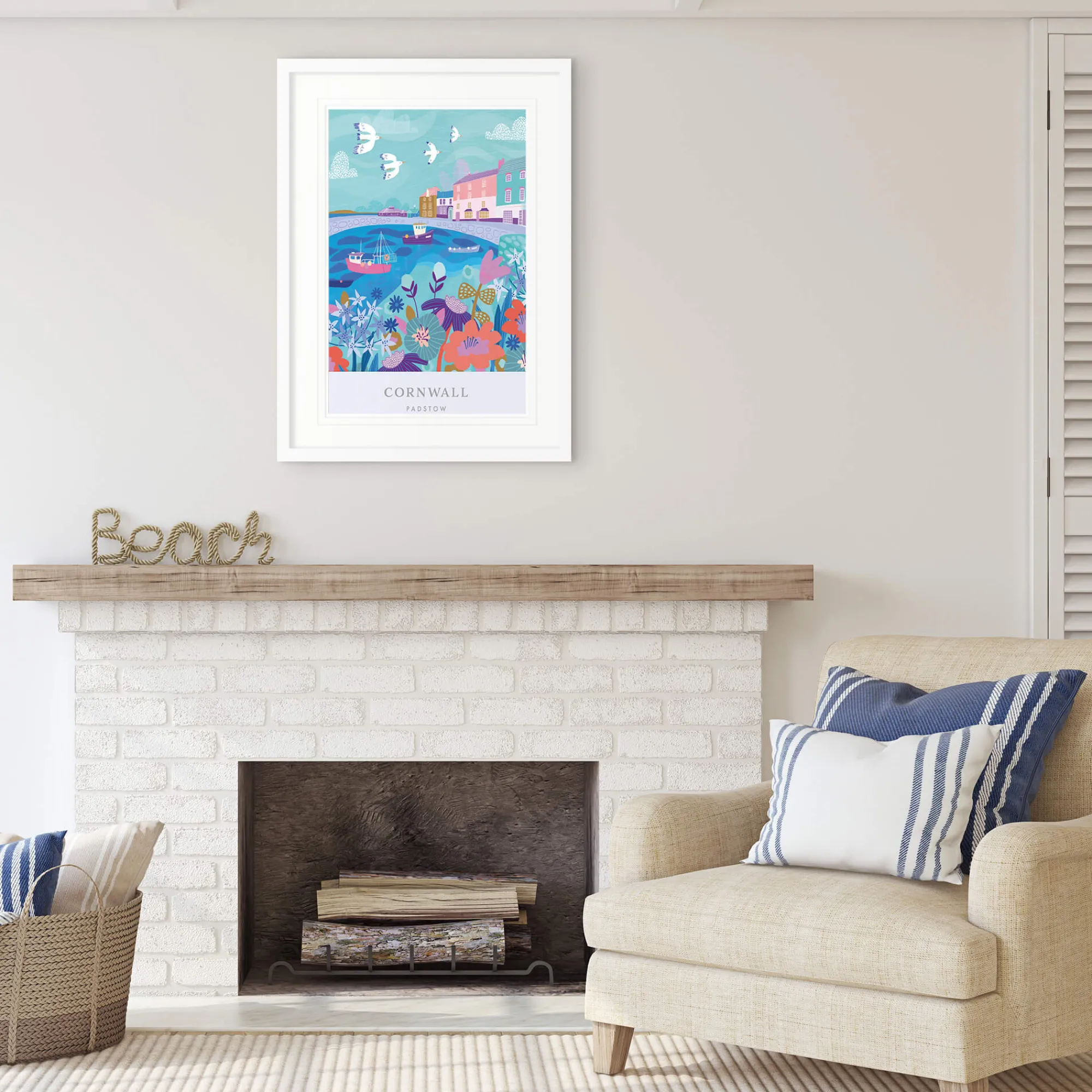 Padstow|Cornwall*Whistlefish Padstow Brights Large Framed Print