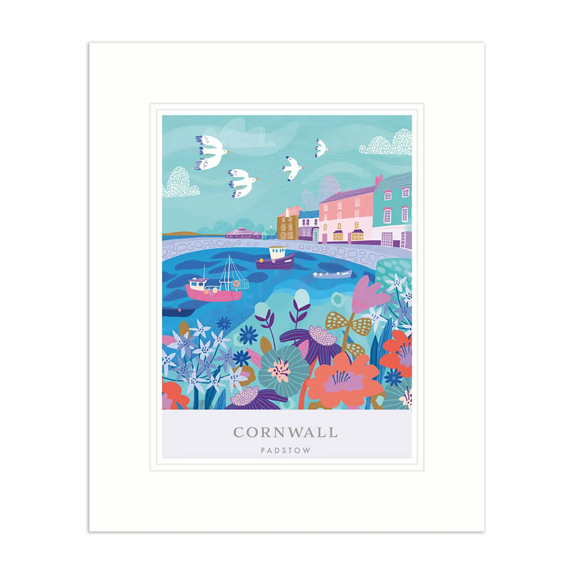 Padstow|Boat & Sailing*Whistlefish Padstow Brights Medium Mounted Print