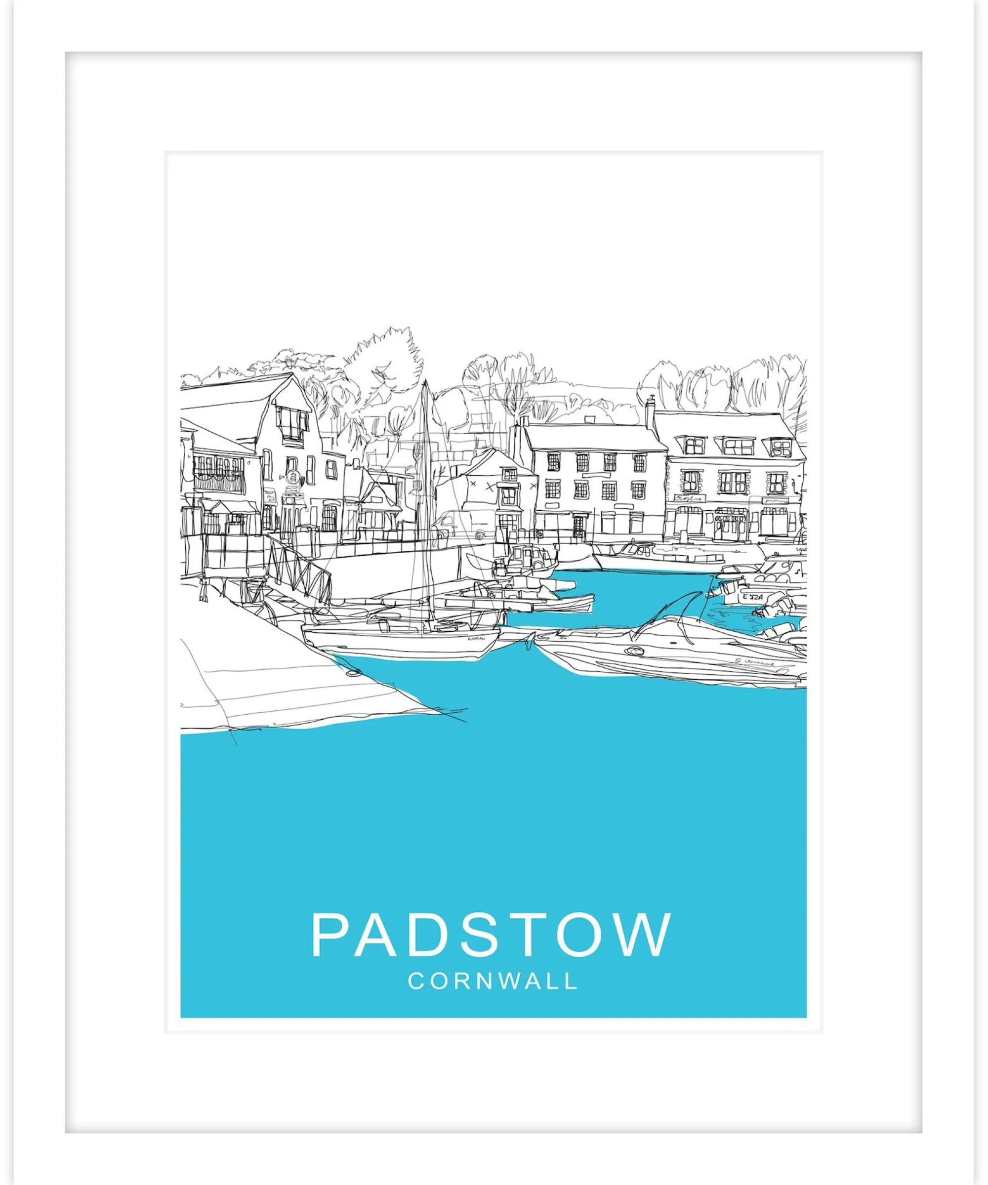 Padstow|Framed Prints*Whistlefish Padstow Cornwall Blue Framed Print