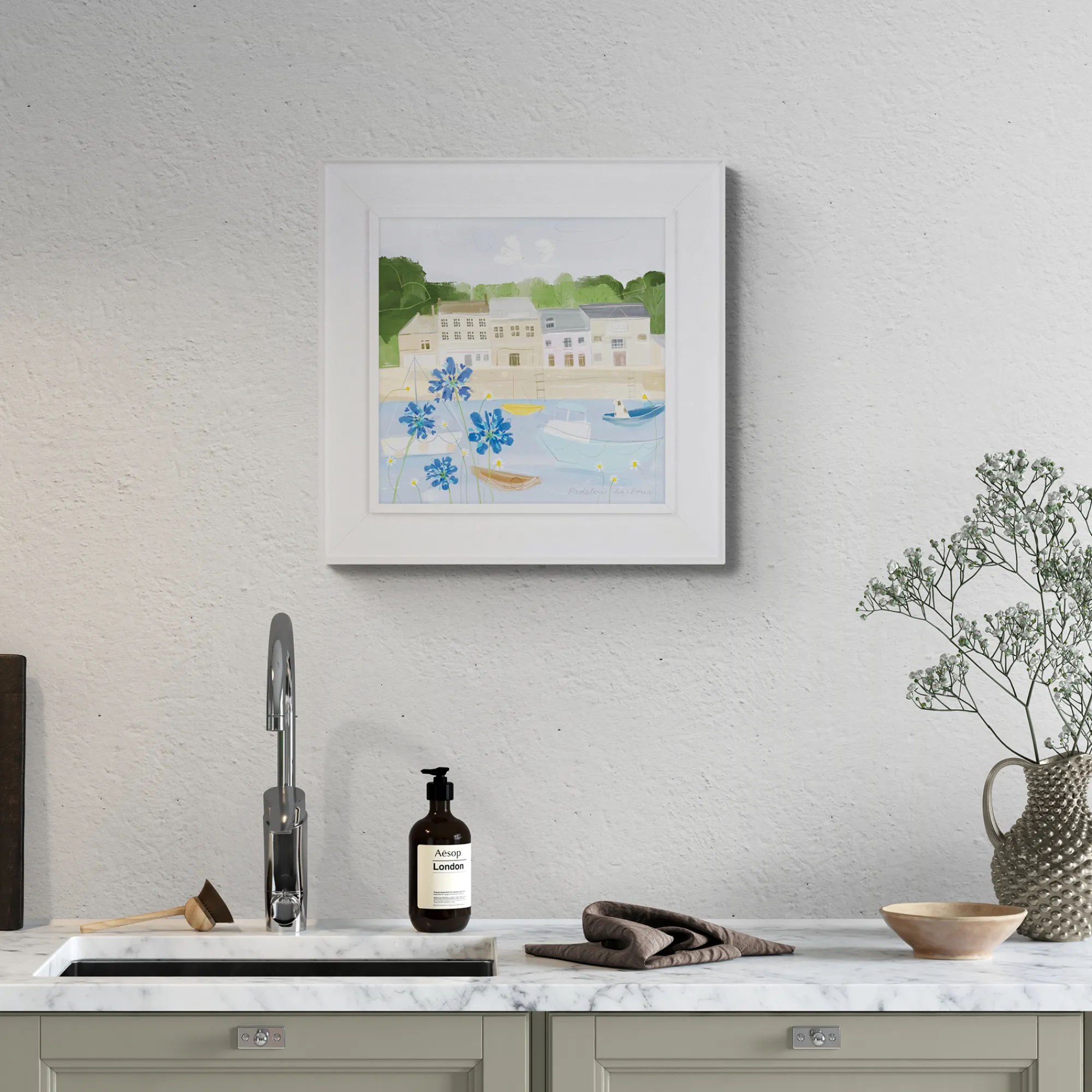 Padstow|Floral & Flowers*Whistlefish Padstow Harbour Tray Framed Canvas