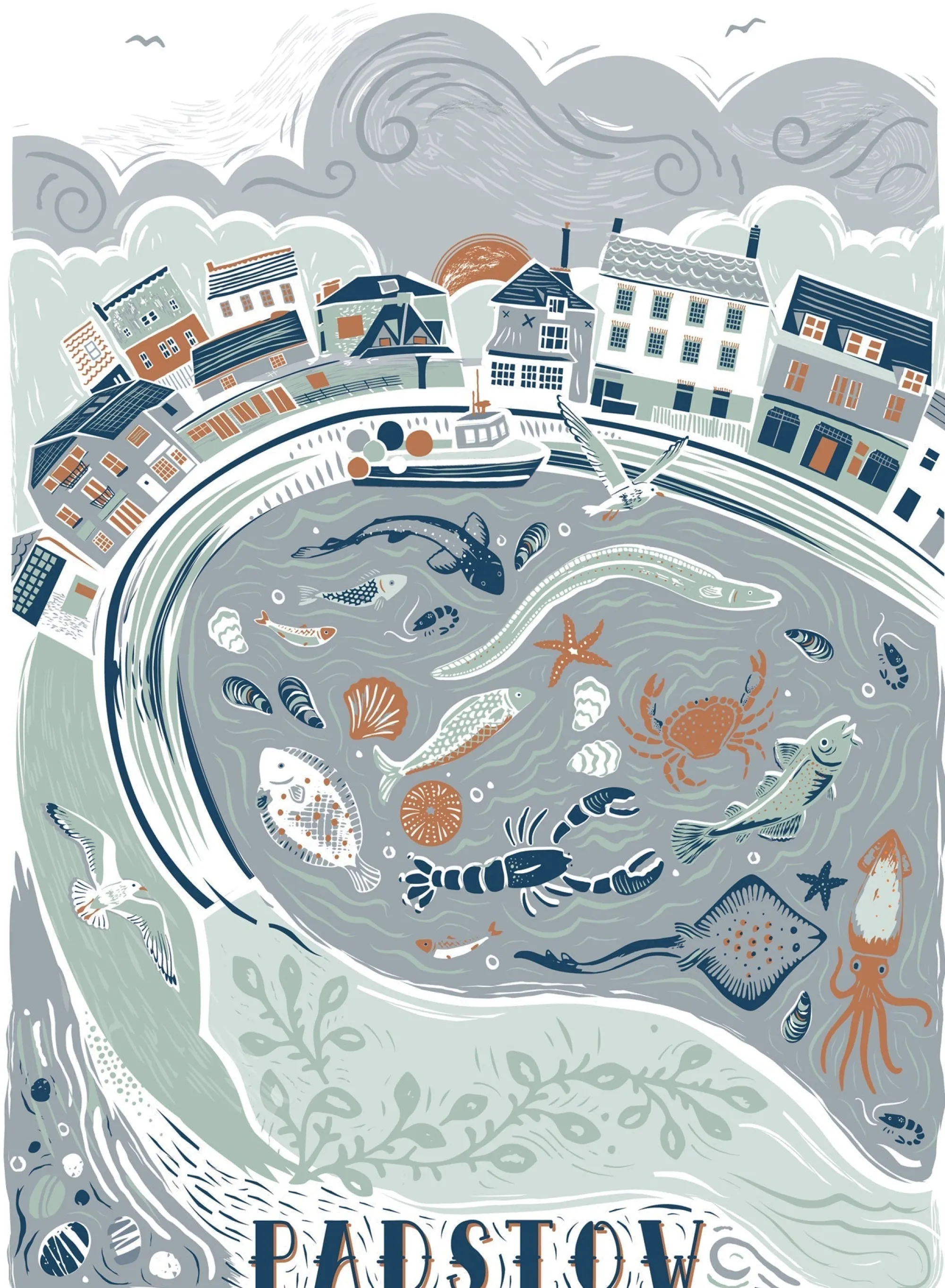 Unframed Prints*Whistlefish Padstow Lino Medium Art Print