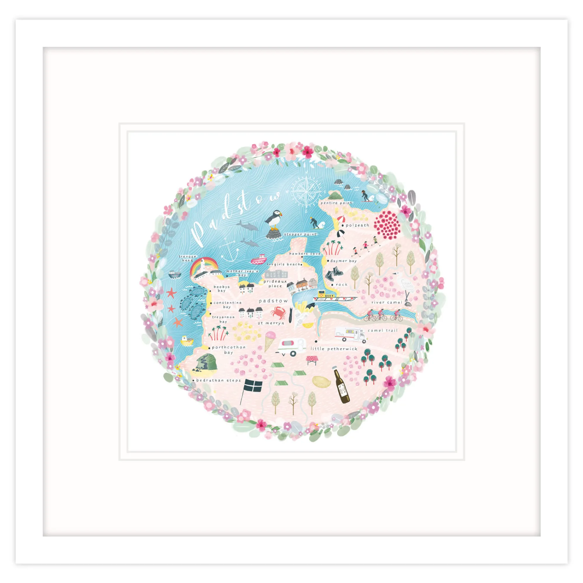Padstow|Cornwall*Whistlefish Padstow Map Framed Print