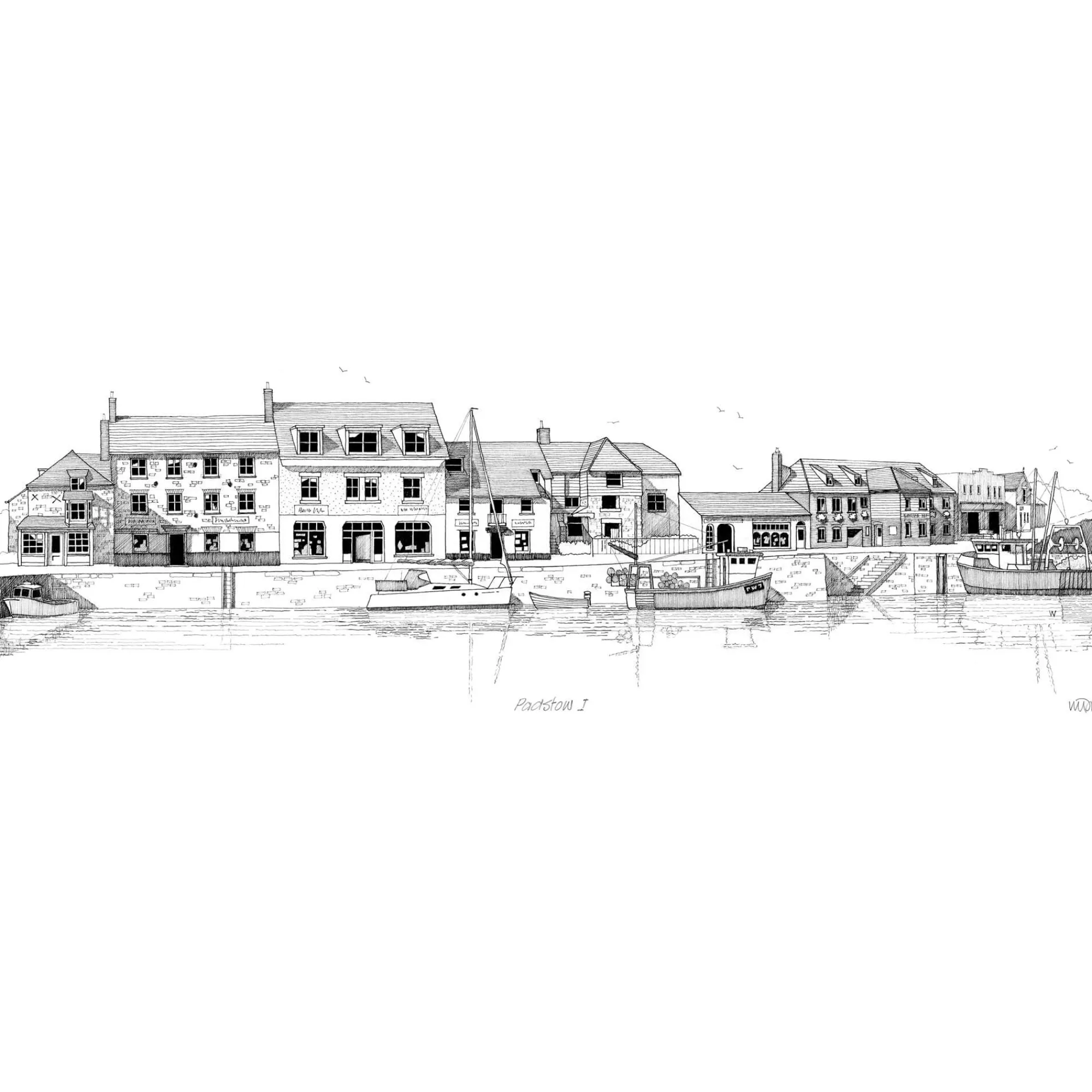 Unframed Prints*Whistlefish Padstow Monochrome Docks Art Print