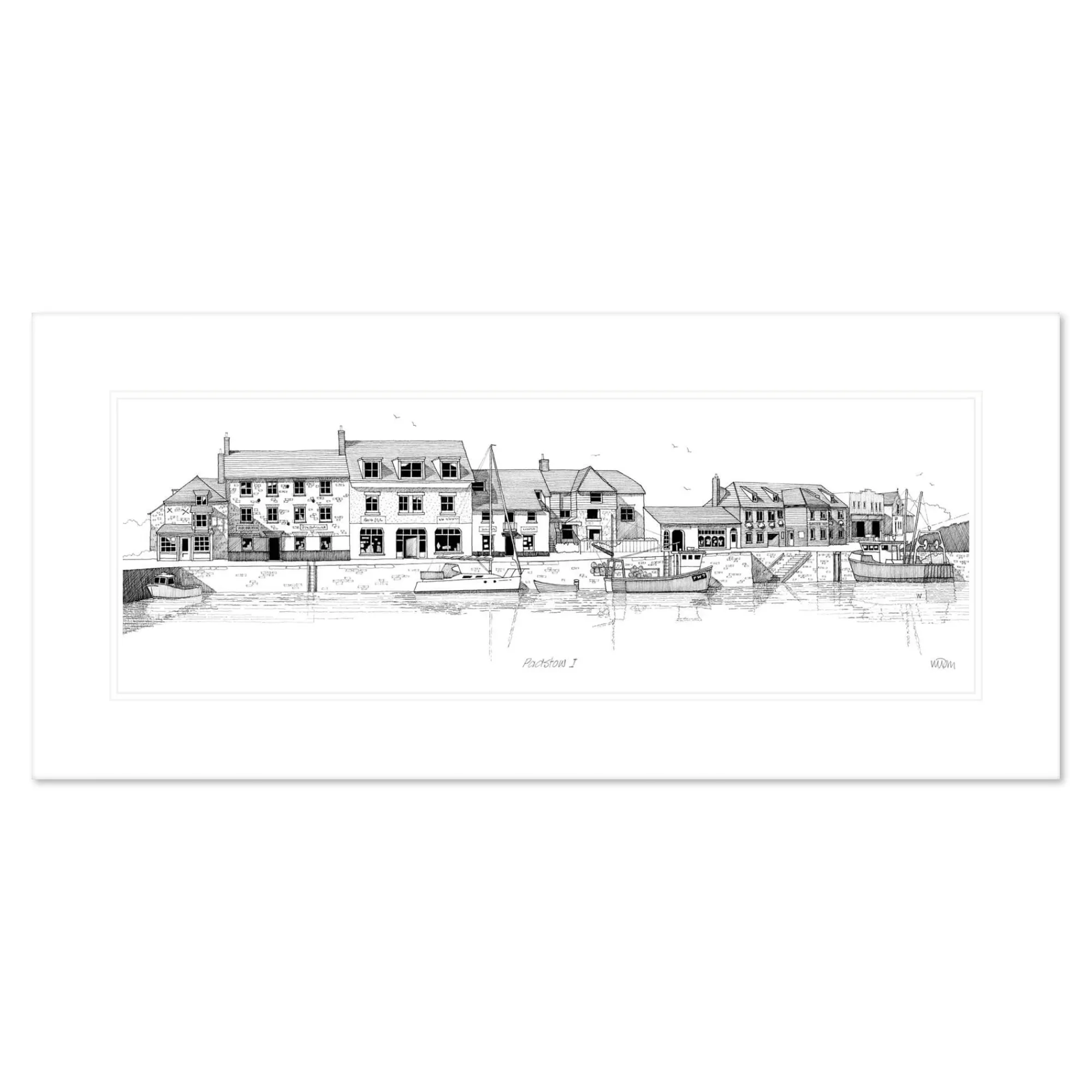Padstow|Boat & Sailing*Whistlefish Padstow Monochrome Docks Mounted Print