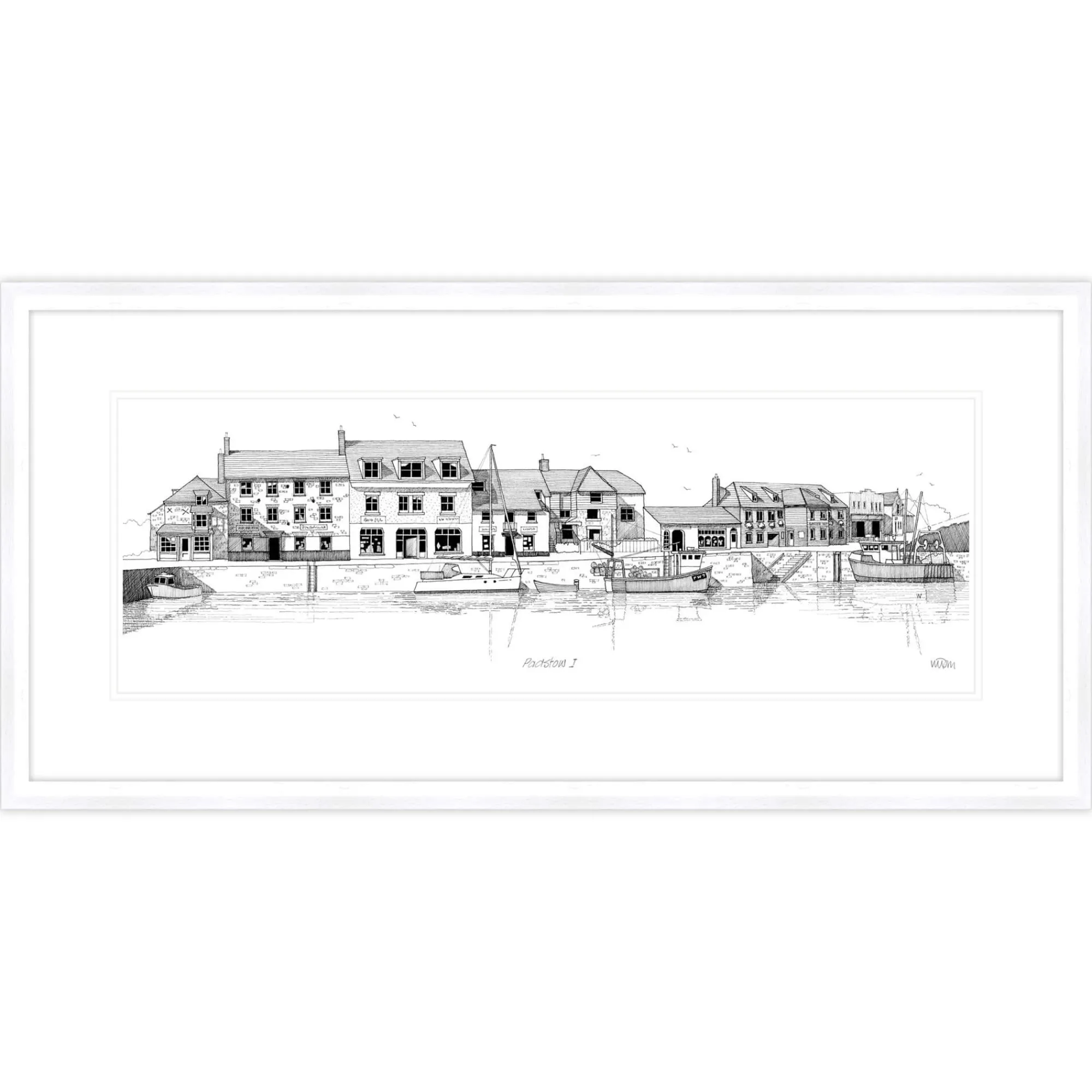 Padstow|Cornwall*Whistlefish Padstow Monochrome Docks Framed Print