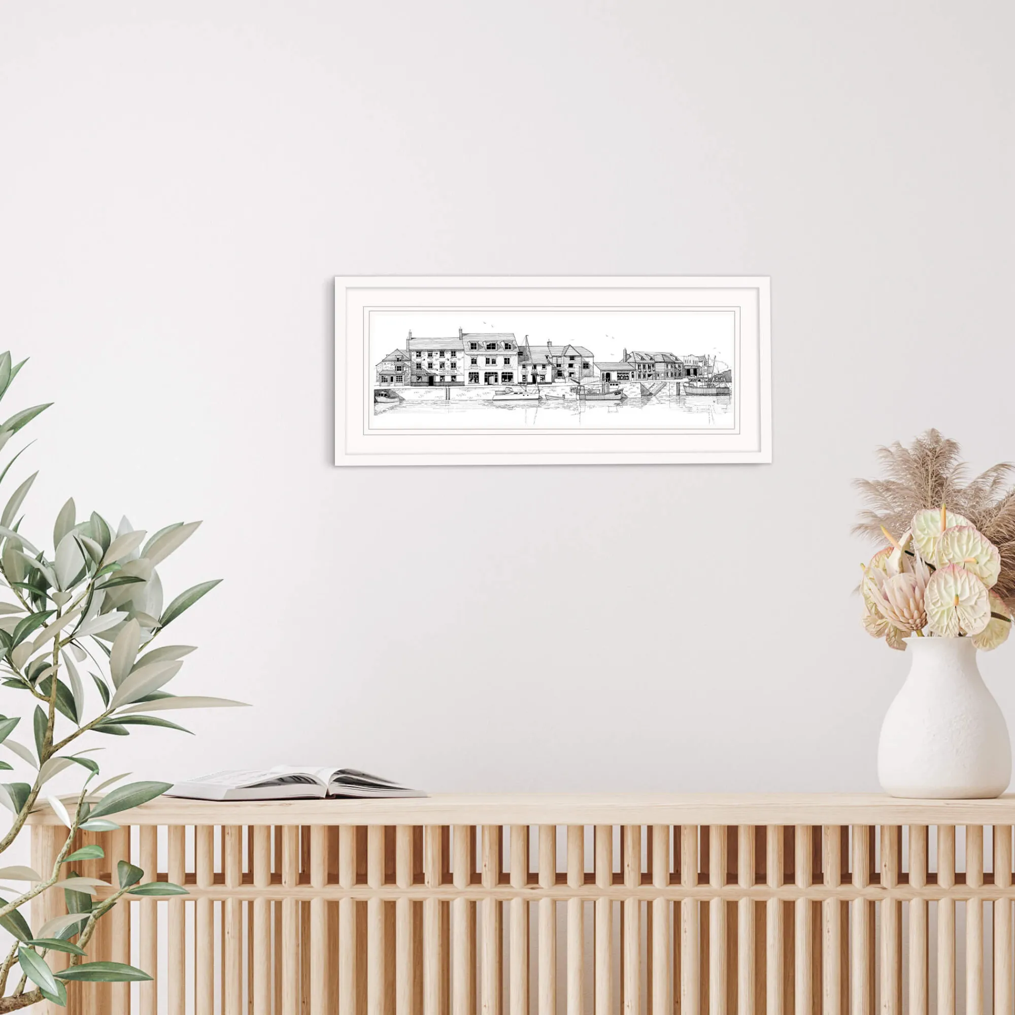 Padstow|Cornwall*Whistlefish Padstow Monochrome Docks Framed Print