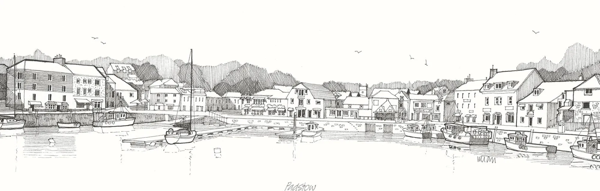 Unframed Prints*Whistlefish Padstow Panoramic Docks Art Print