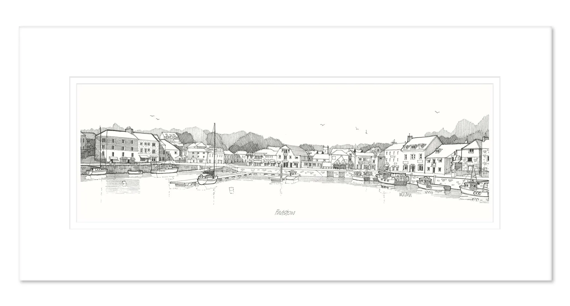 Padstow|Boat & Sailing*Whistlefish Padstow Panoramic Docks Mounted Print