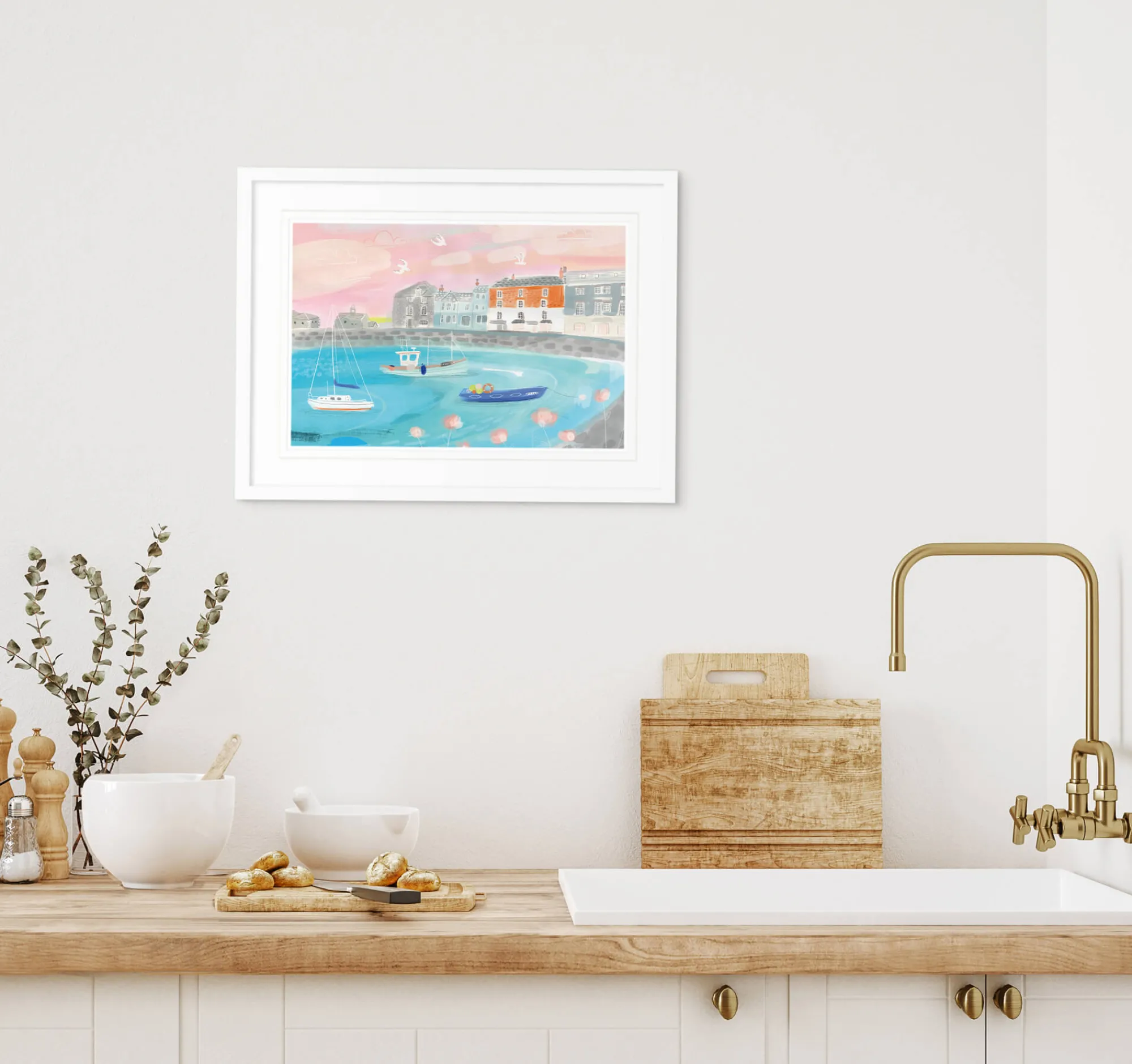 Padstow|Framed Prints*Whistlefish Padstow Pink Skies Framed Print
