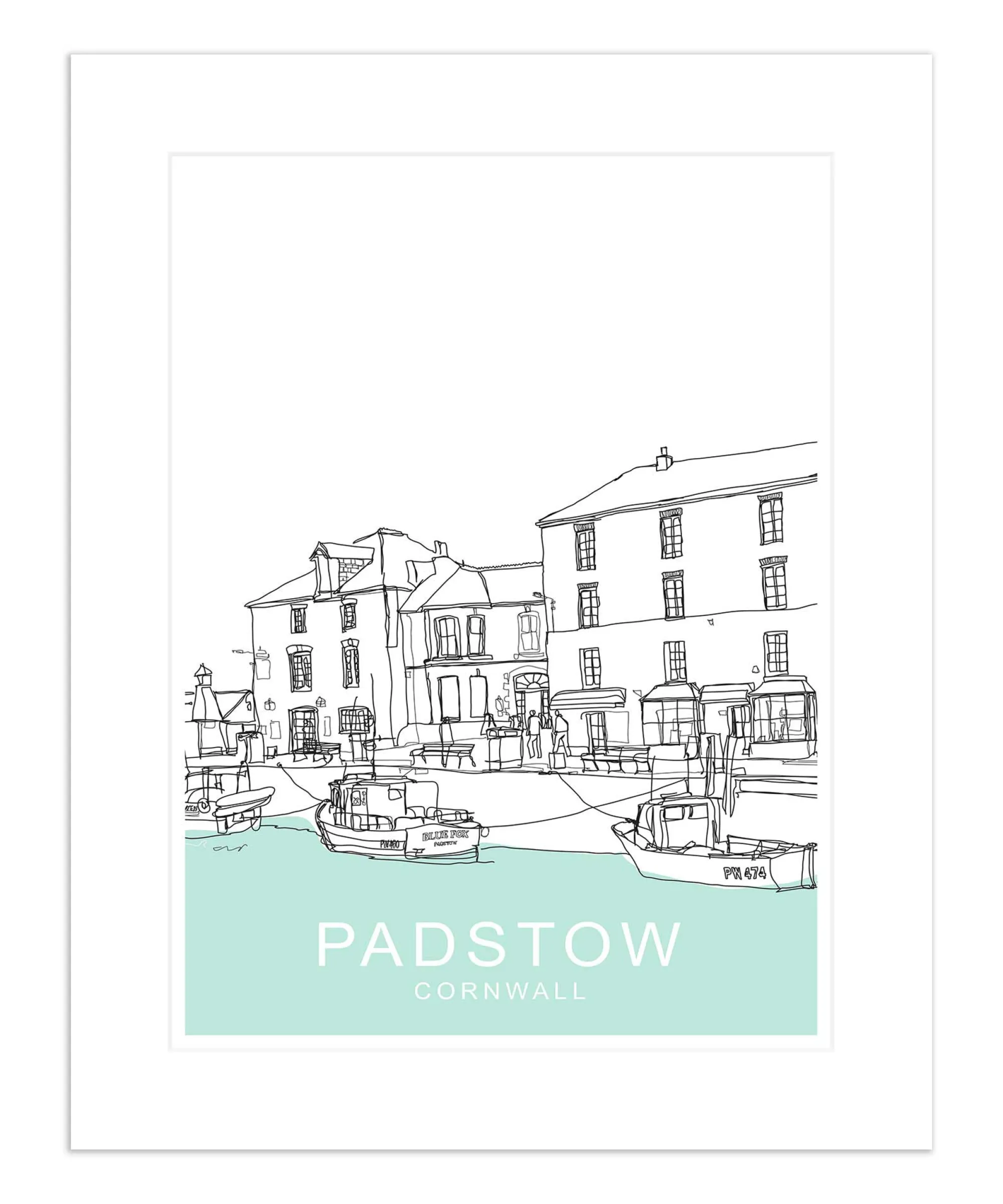Padstow|Boat & Sailing*Whistlefish Padstow South Quay Mounted Print