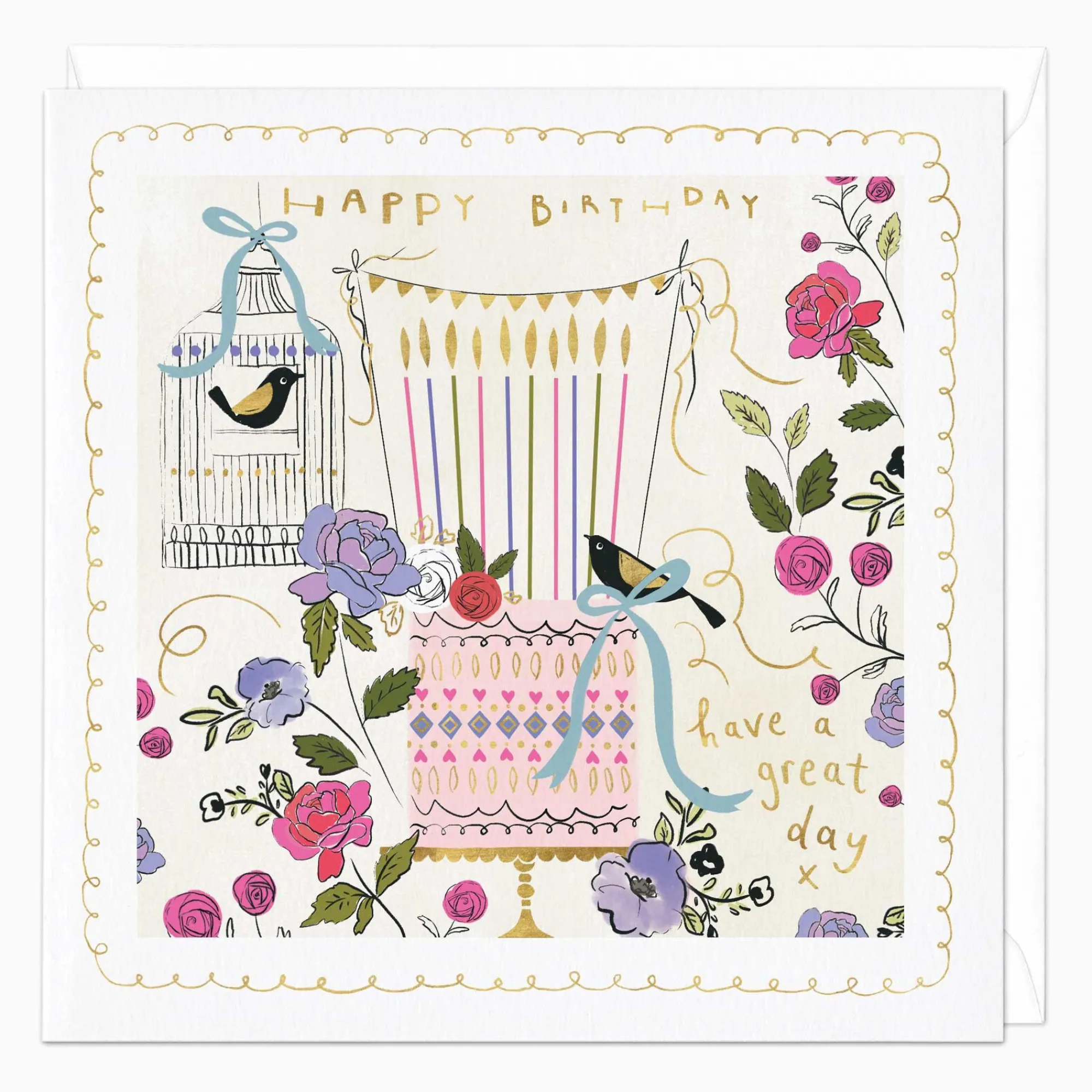 Birthday|For Her*Whistlefish Painted Pink Birthday Cake Card