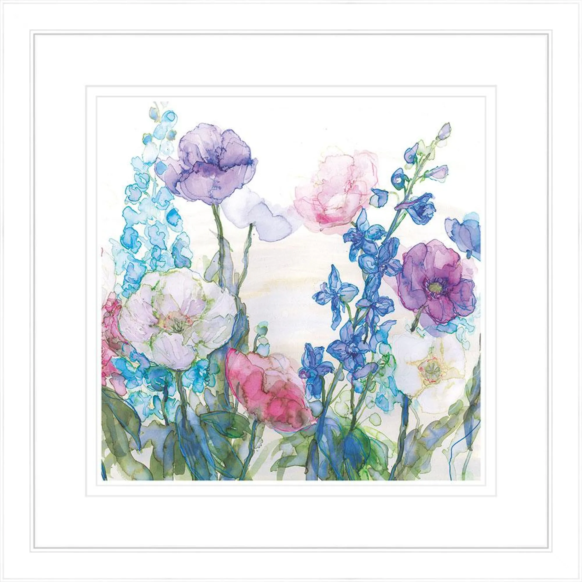 Framed Prints*Whistlefish Pale Poppies & Delphiniums Framed Print