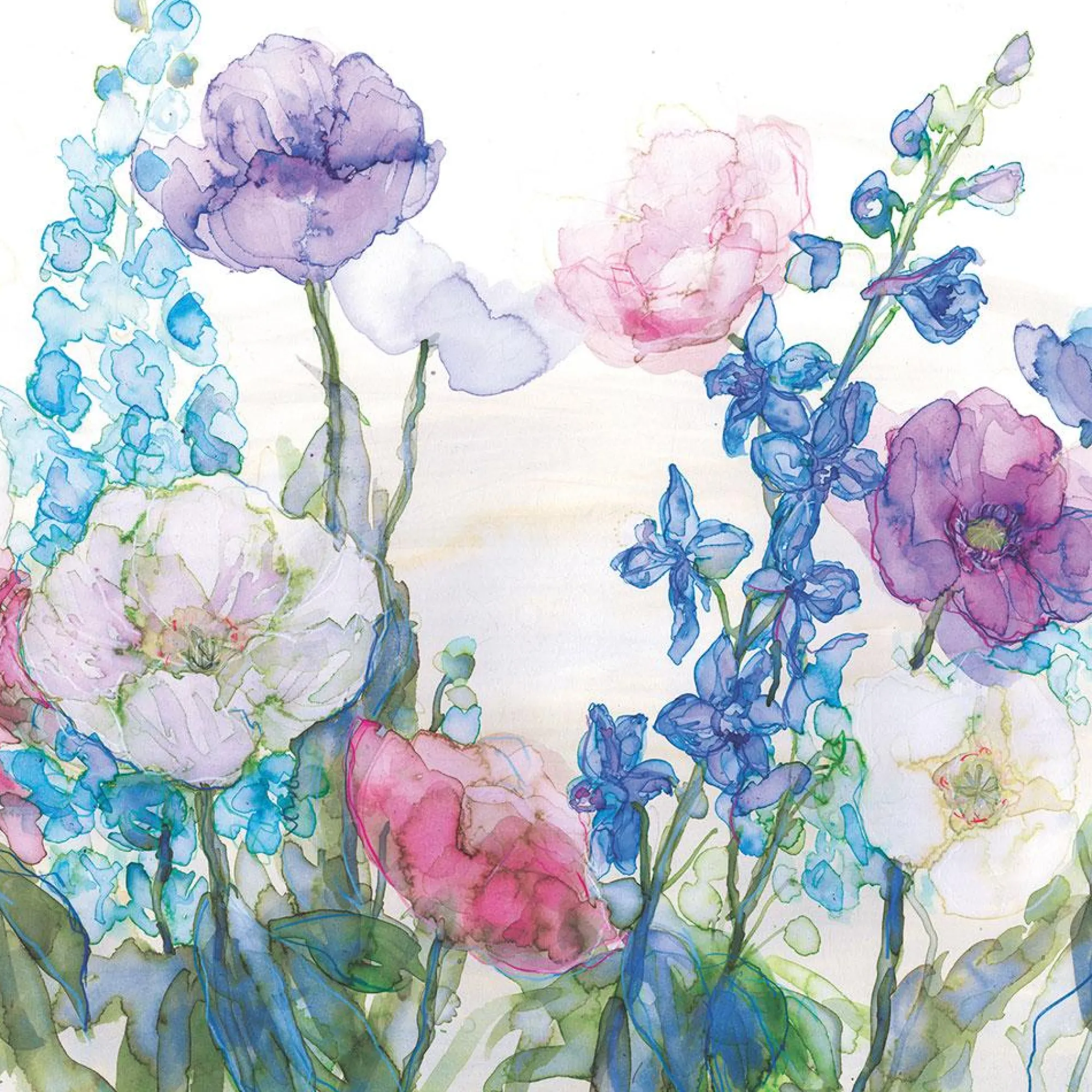 Unframed Prints*Whistlefish Pale Poppies & Delphiniums Art Print