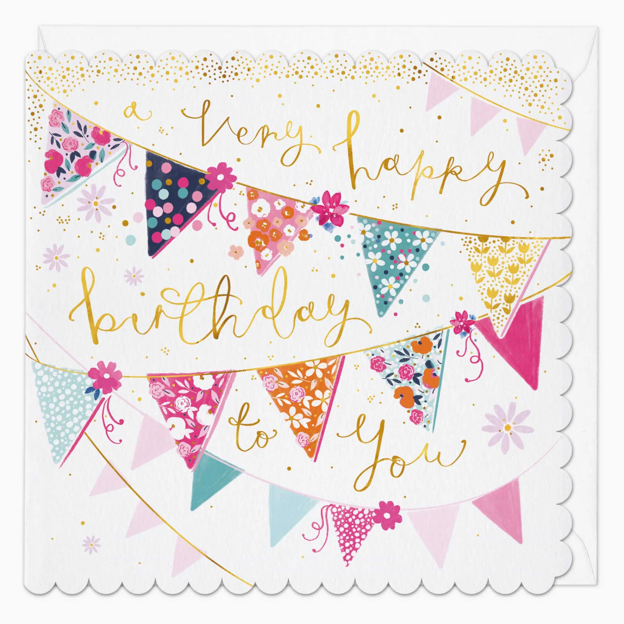 Birthday|For Children*Whistlefish Party Bunting Scalloped Birthday Card