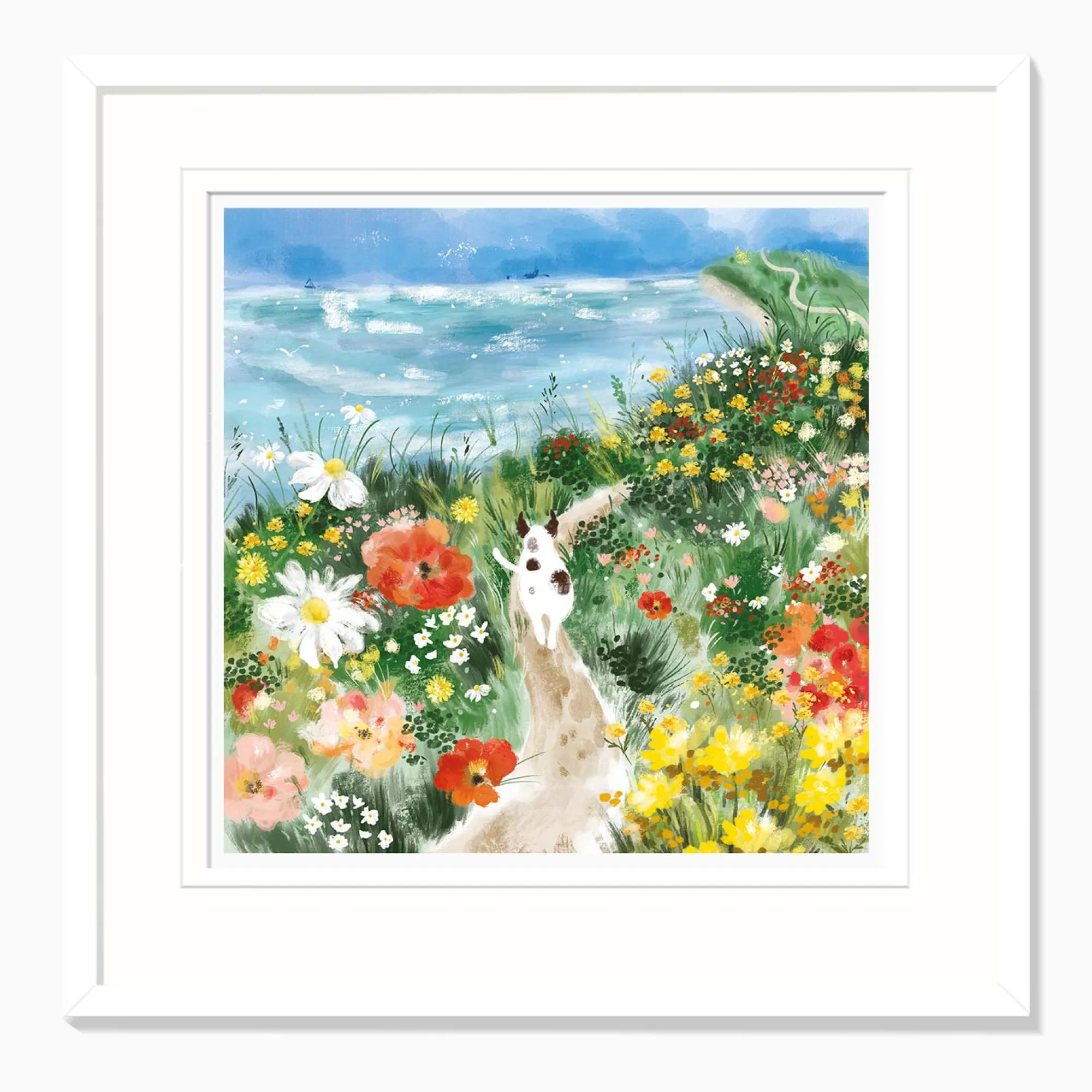 Floral & Flowers|Coastal Scenes*Whistlefish Patch Among the Wildflowers Framed Print