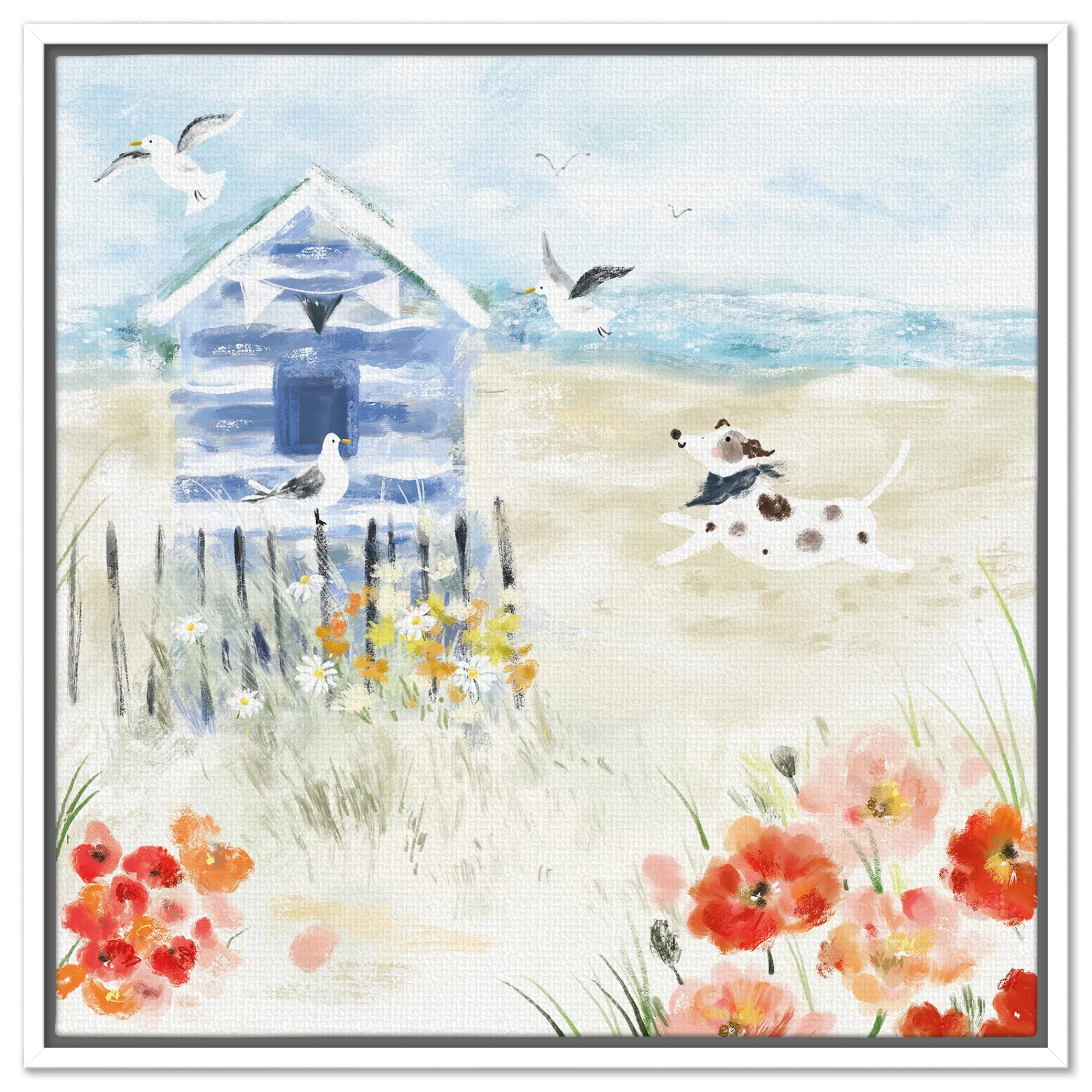 Floral & Flowers|Coastal Scenes*Whistlefish Patch by the Beach Hut Framed Canvas