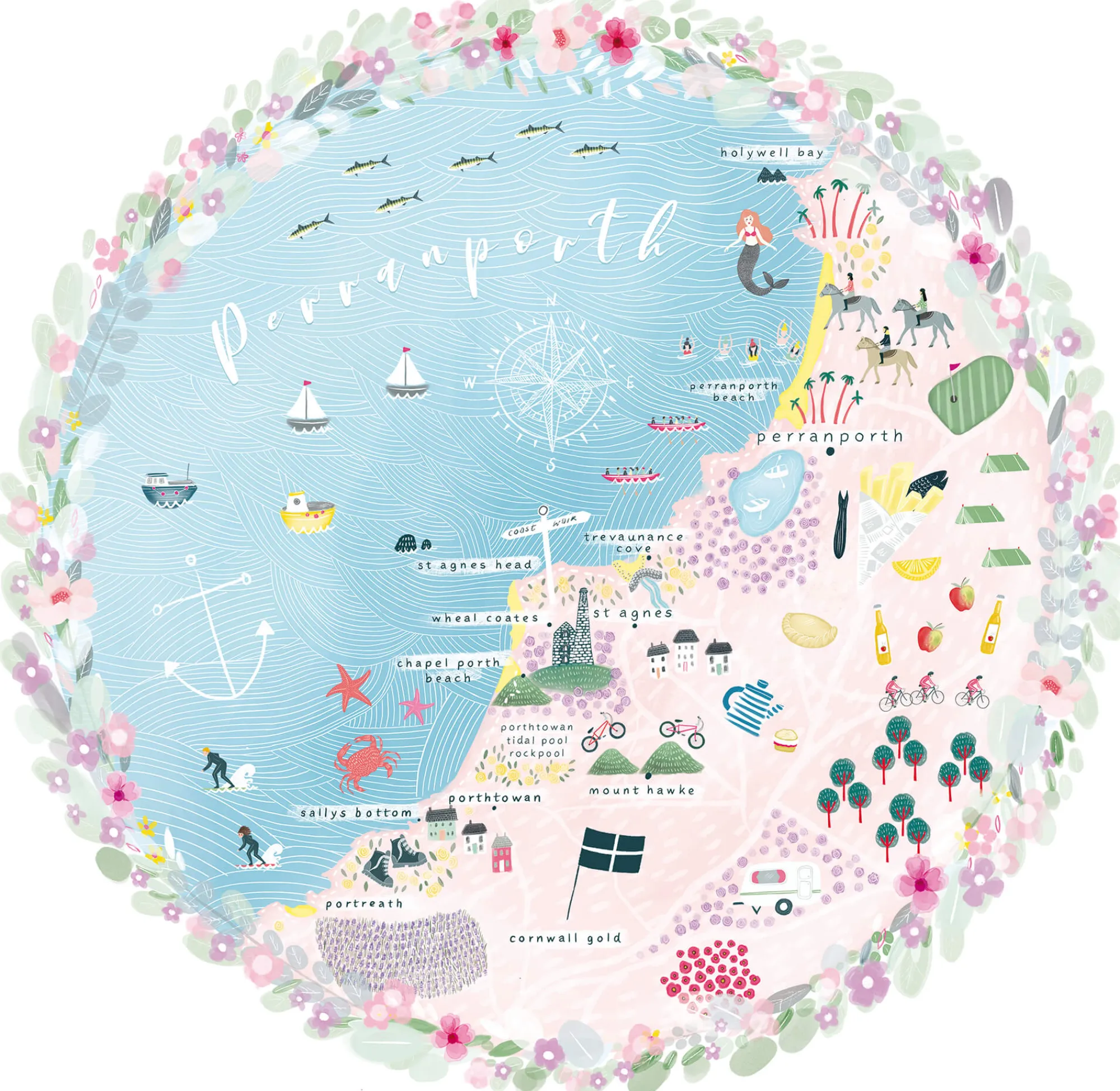 Unframed Prints*Whistlefish Perranporth Map Art Print