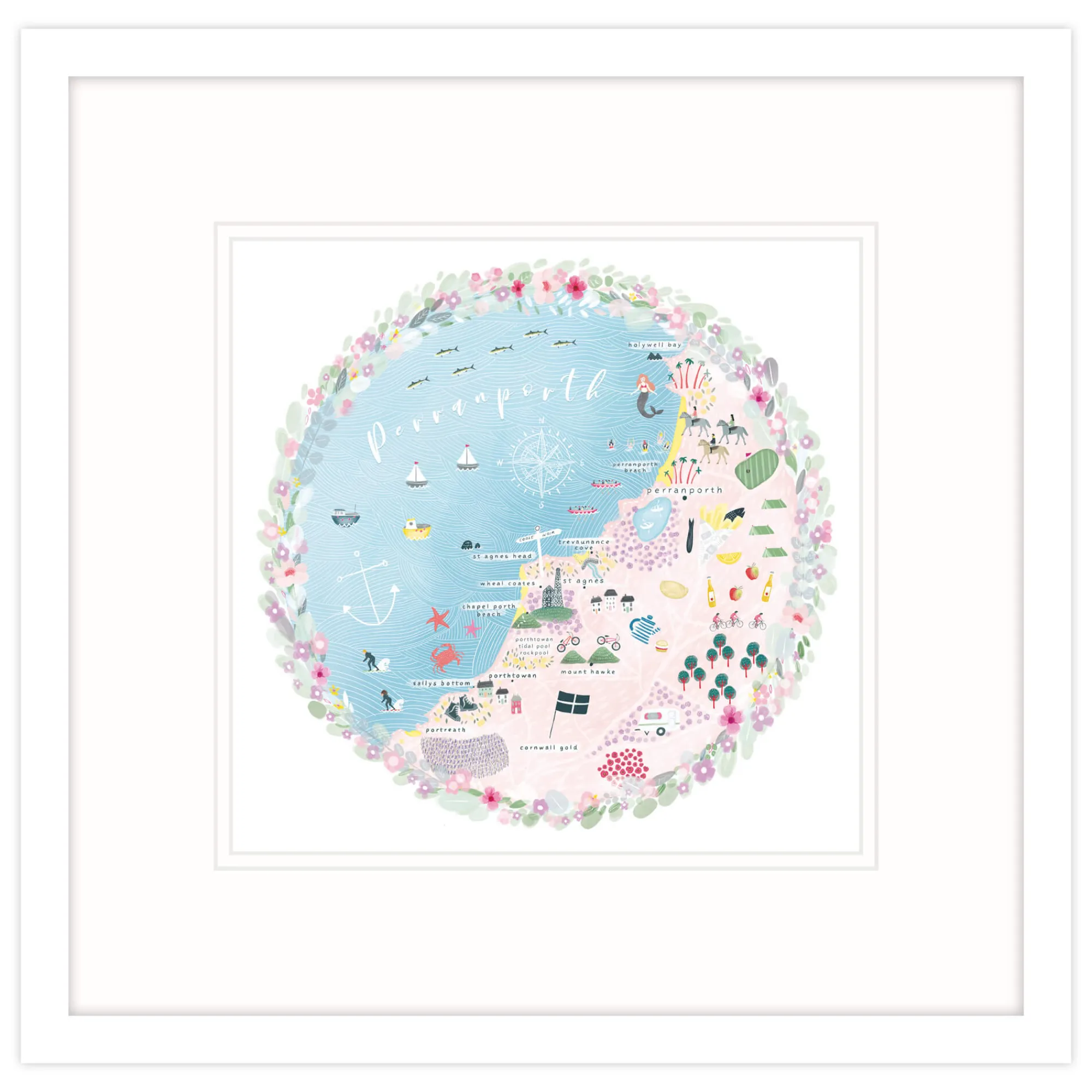 Framed Prints*Whistlefish Perranporth Map Framed Print