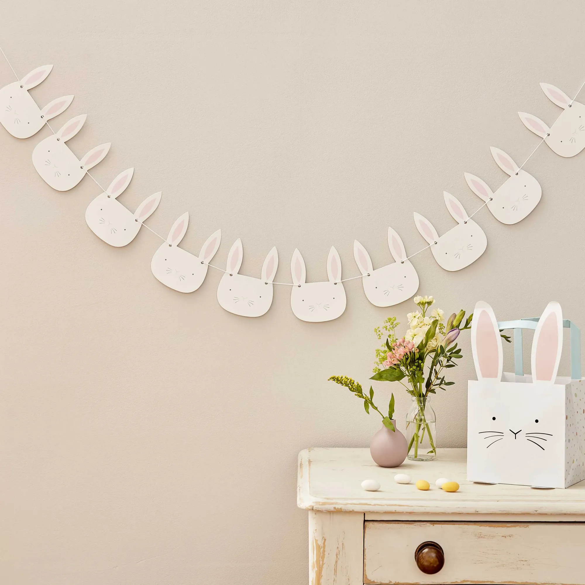 Decorations|Bunting & Garlands*Whistlefish Pink & White Bunny Bunting