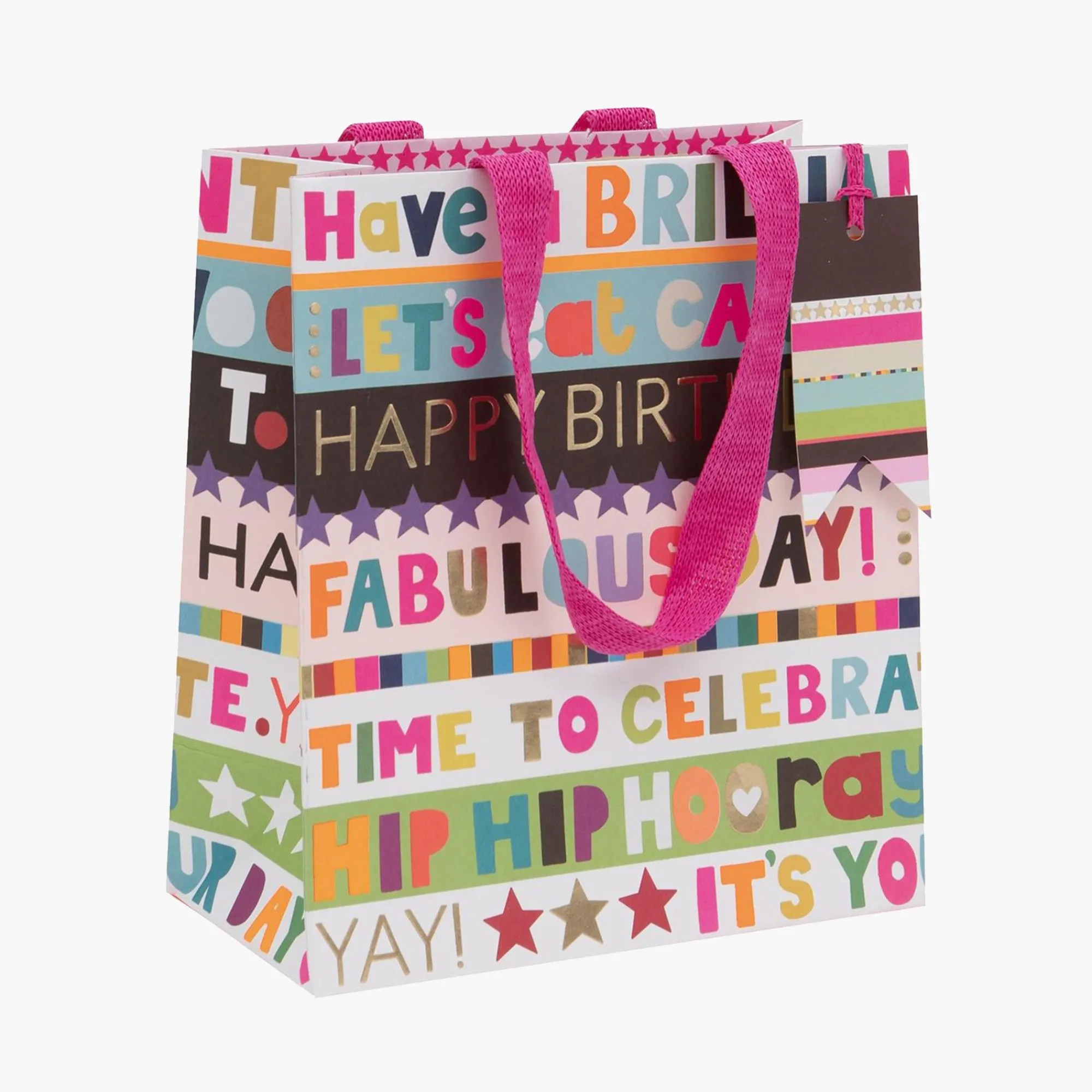 Gift Bags|Gift Bags*Whistlefish Pink Birthday Stripes Medium Gift Bag