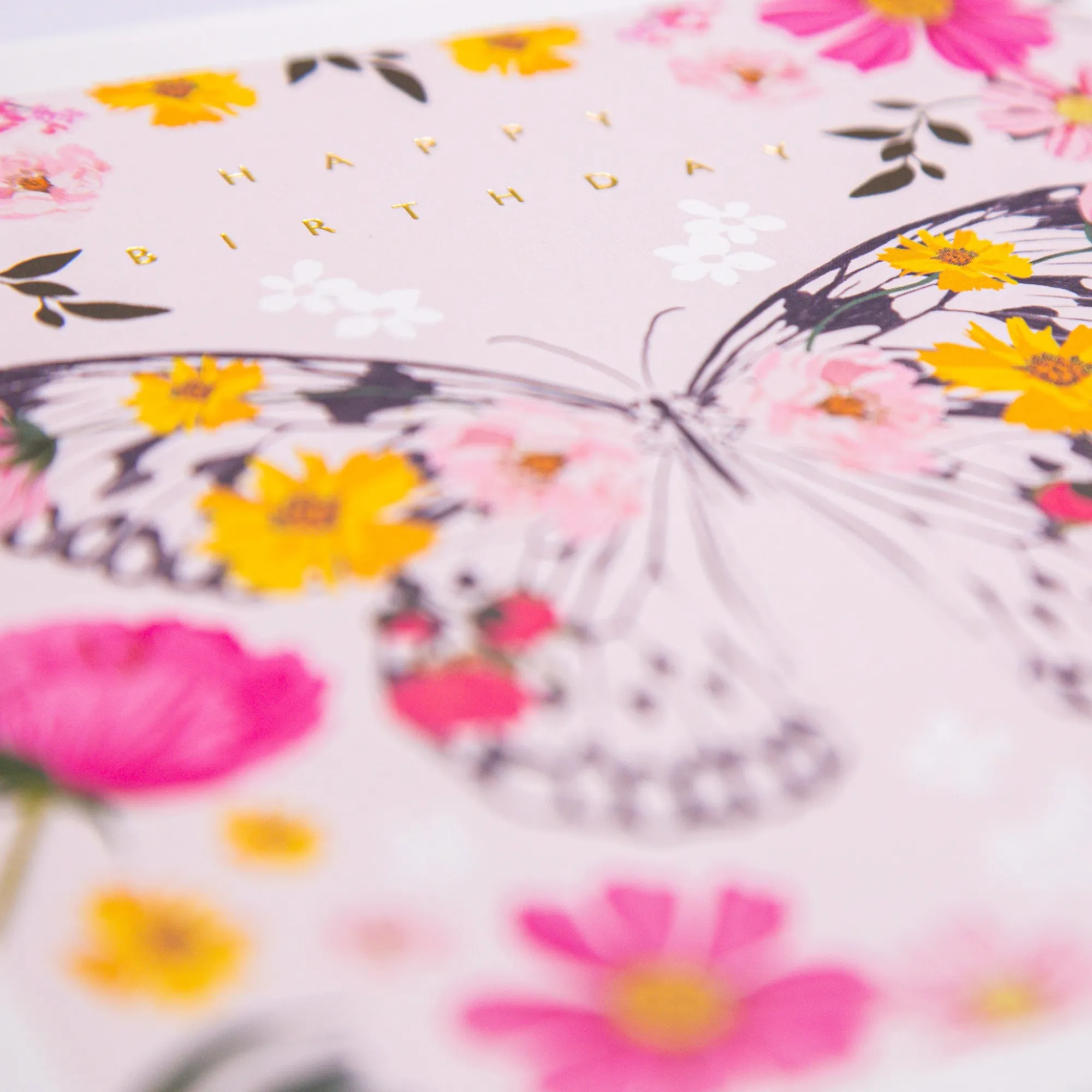 Birthday|For Her*Whistlefish Pink Floral Butterfly Birthday Card