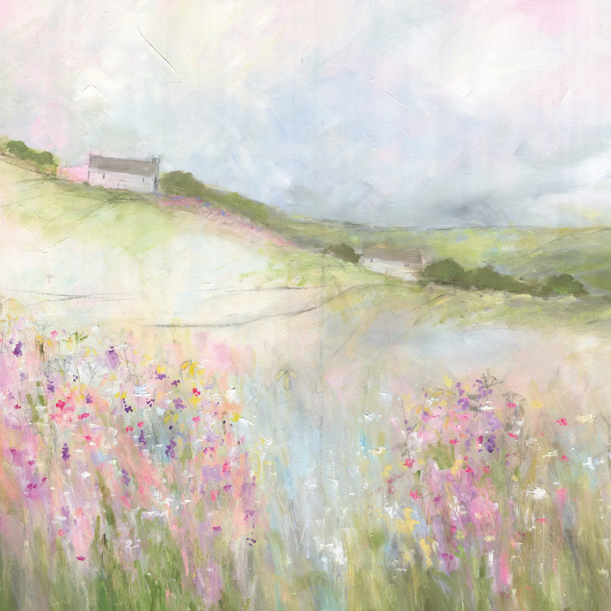 Unframed Prints*Whistlefish Pink Meadow Flowers Art Print