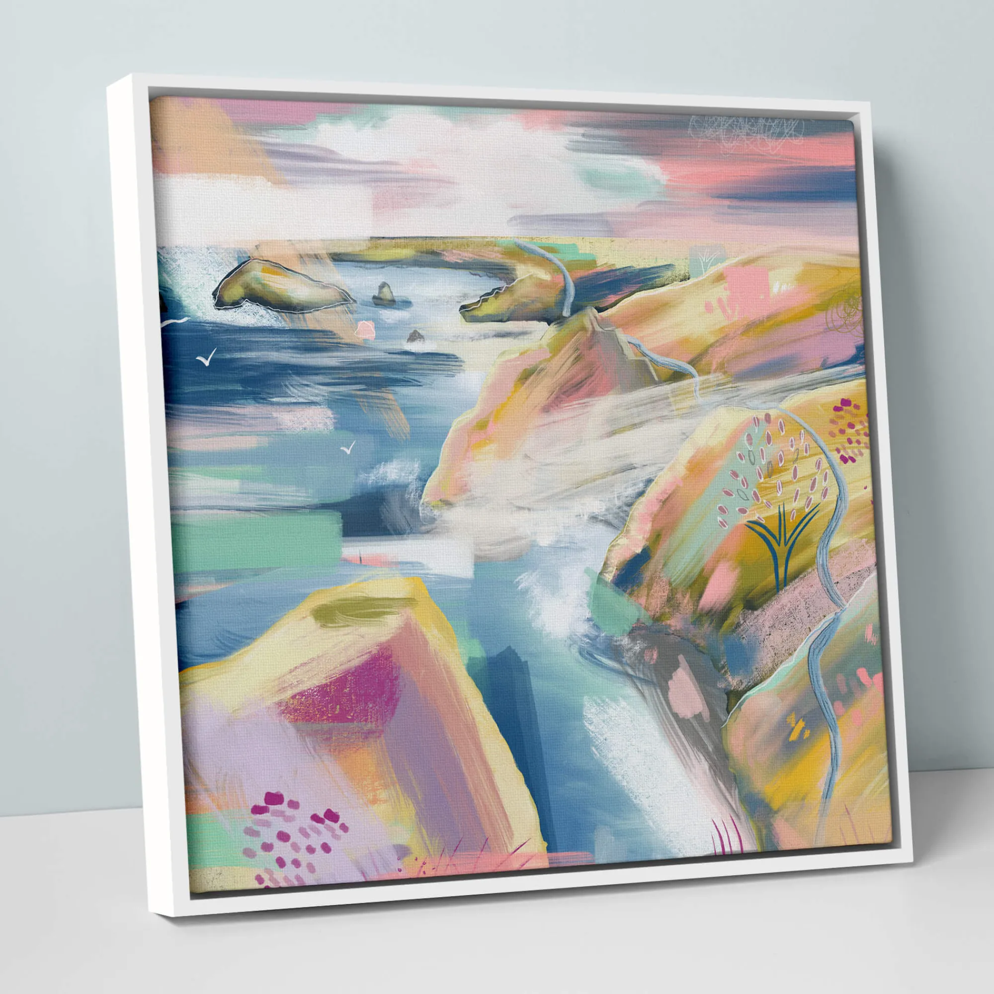 Cornwall|Coastal Scenes*Whistlefish Pink Rock Large Framed Canvas
