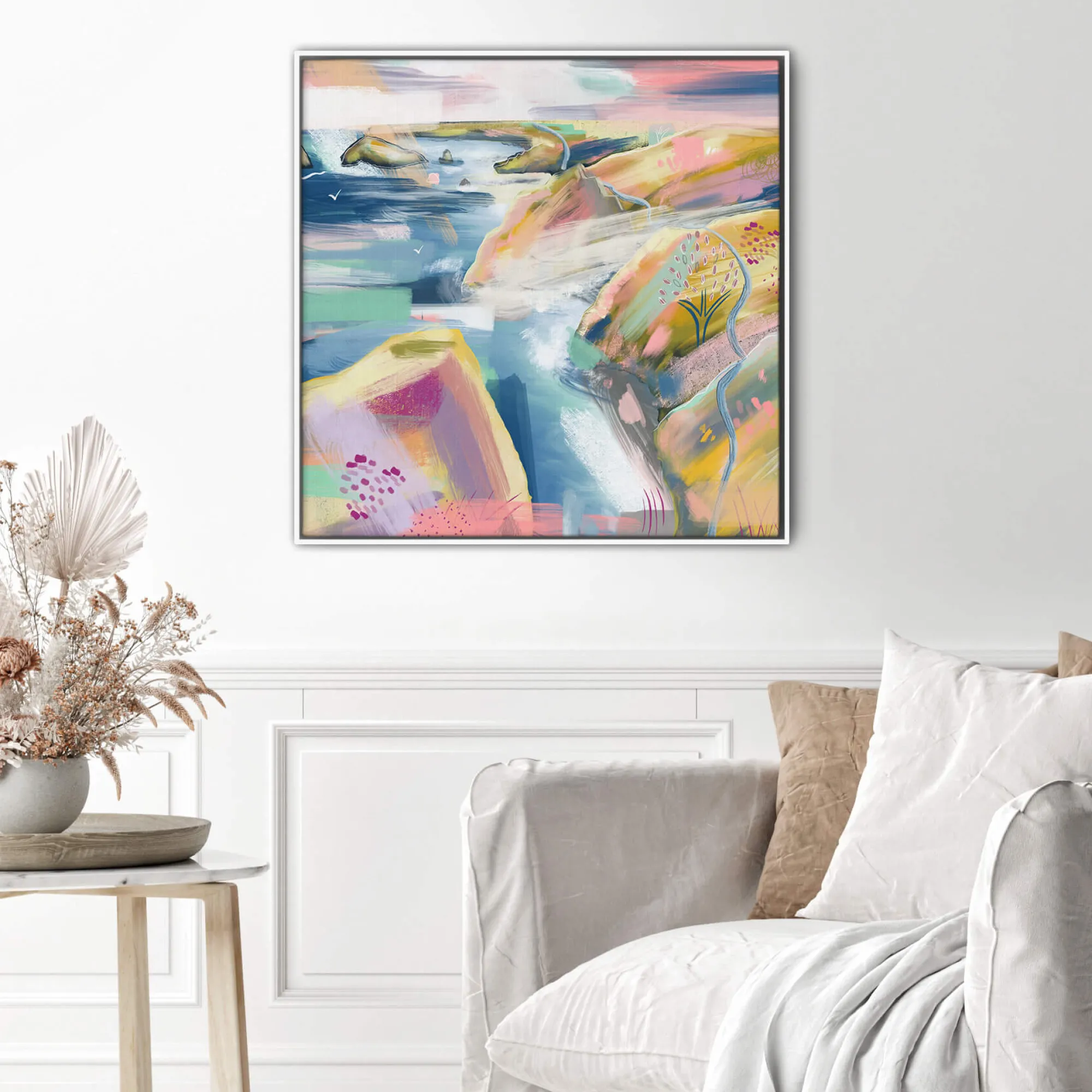 Cornwall|Coastal Scenes*Whistlefish Pink Rock Large Framed Canvas