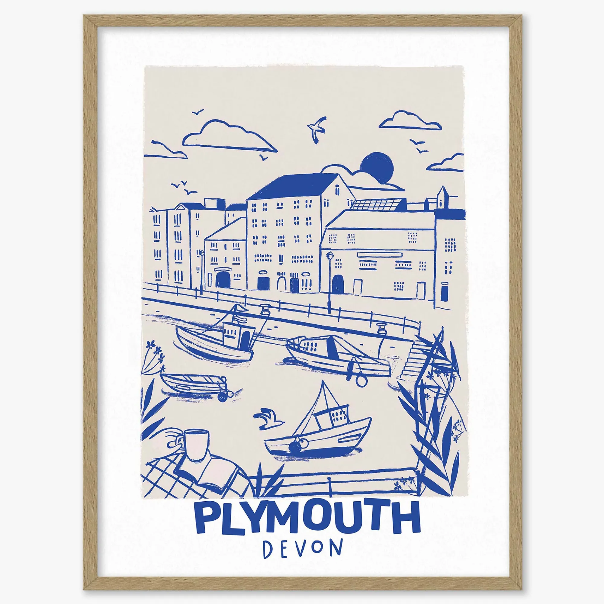 Devon|Tides & Towns*Whistlefish Plymouth Large Framed Print