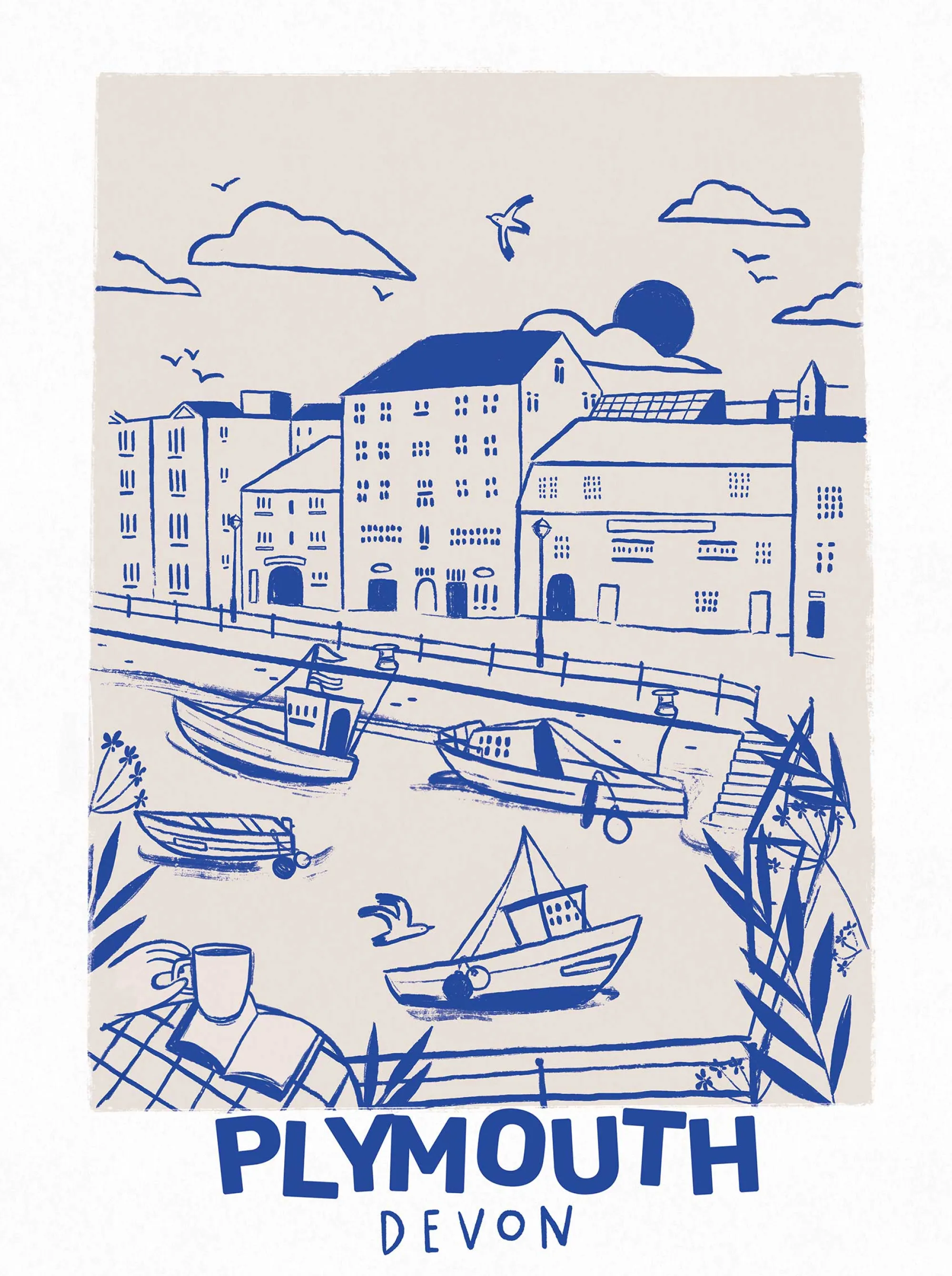 Devon|Tides & Towns*Whistlefish Plymouth Large Framed Print