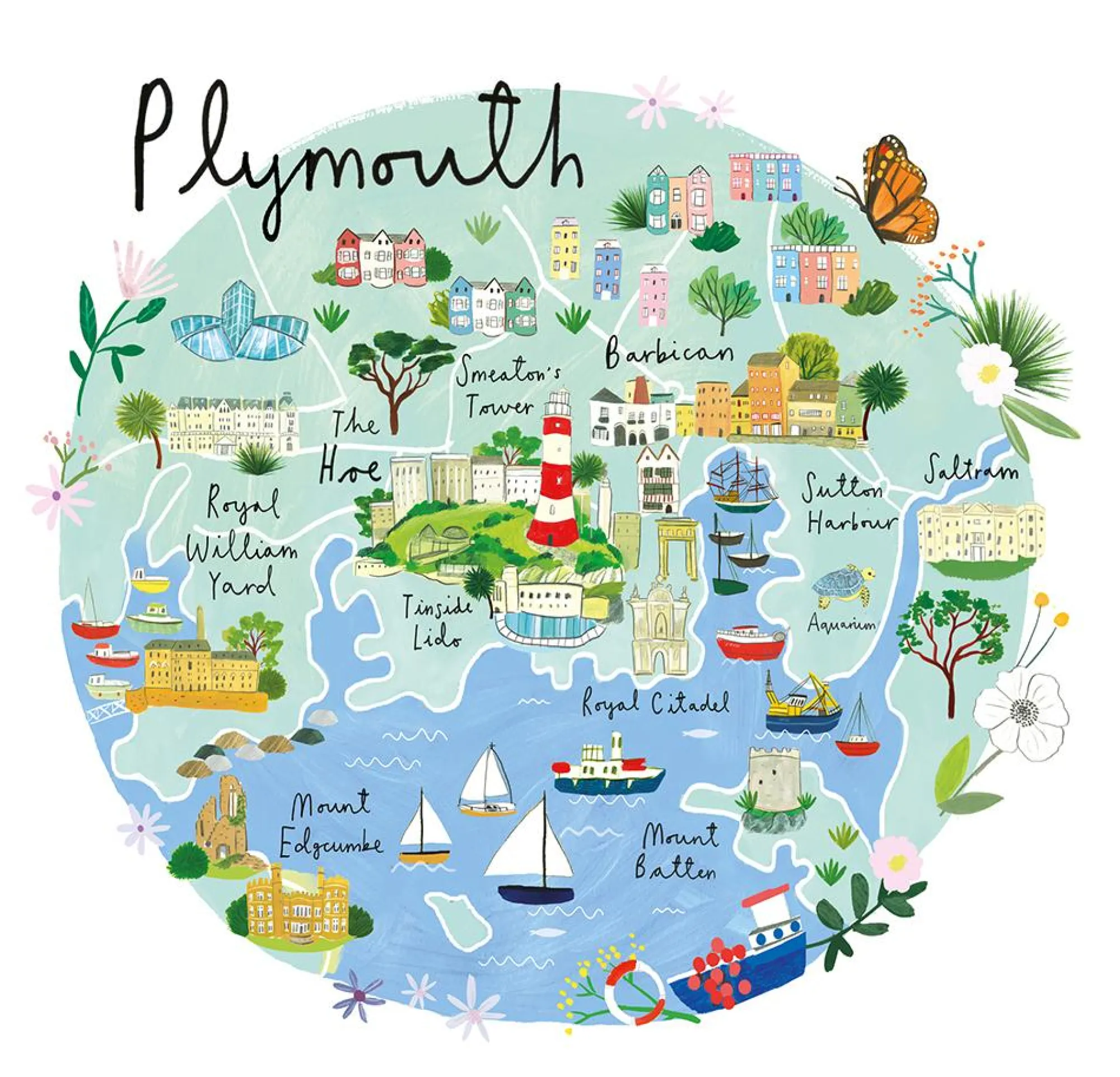 Unframed Prints*Whistlefish Plymouth Map Art Print