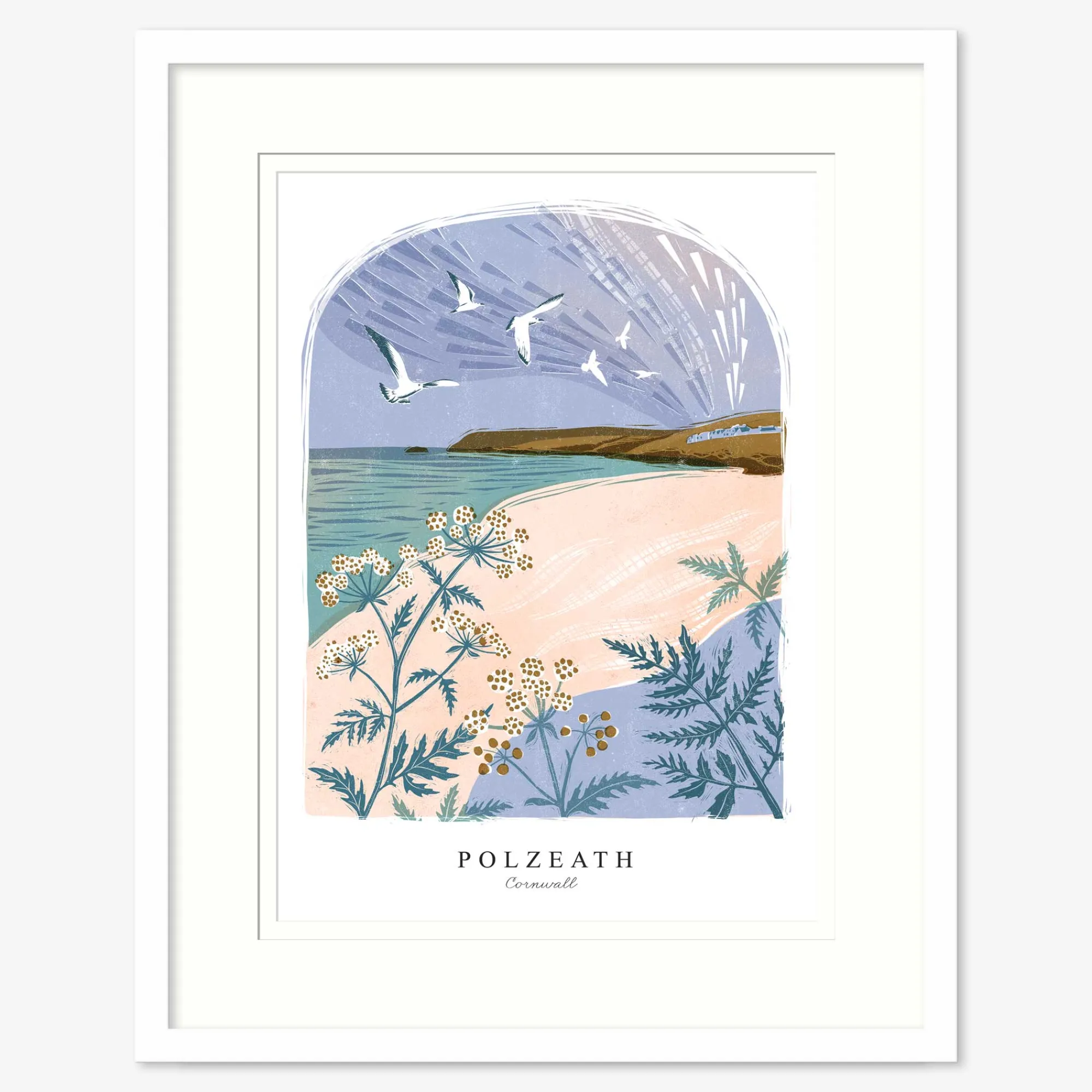 Cornwall|Travel*Whistlefish Polzeath Lino Large Framed Print