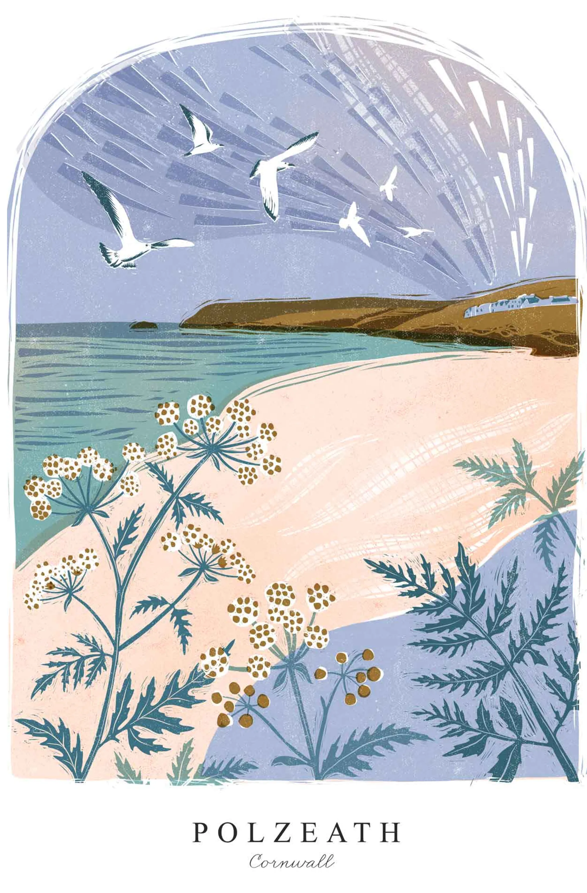 Cornwall|Lino*Whistlefish Polzeath Lino Small Framed Print