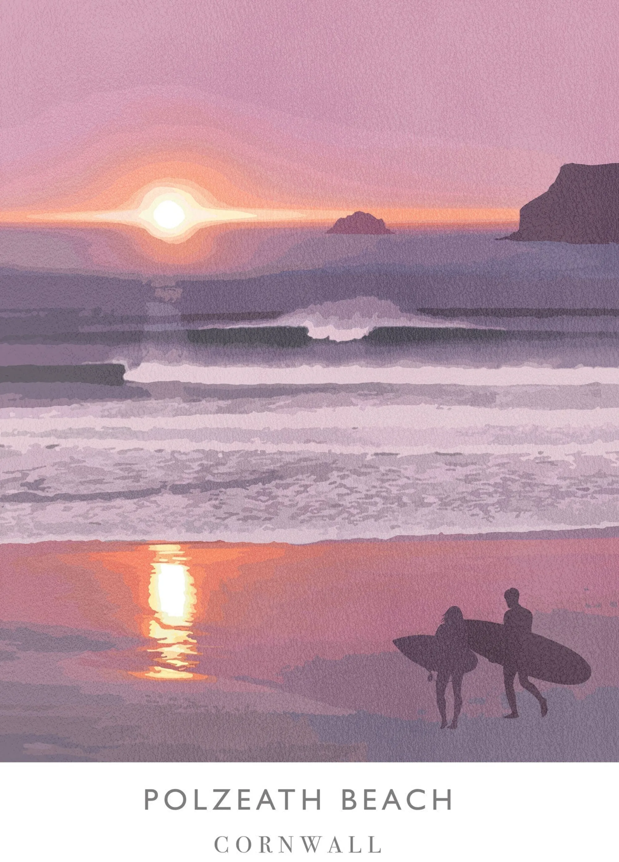 Unframed Prints*Whistlefish Polzeath Sunset Large Travel Art Print