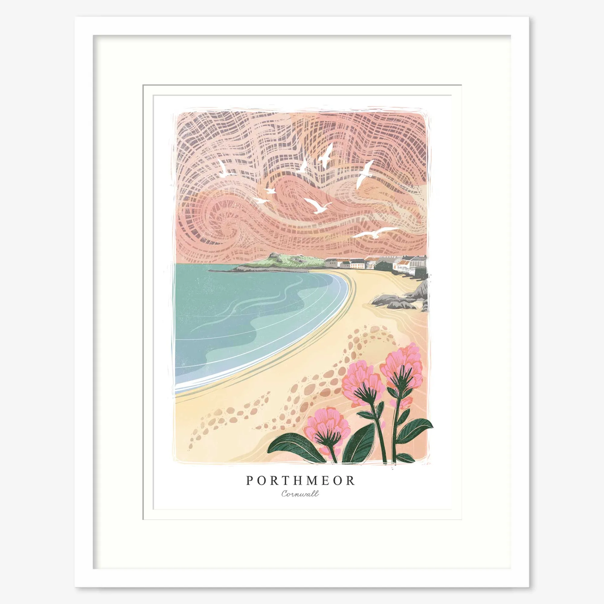 Cornwall|Lino*Whistlefish Porthmeor Lino Small Framed Print