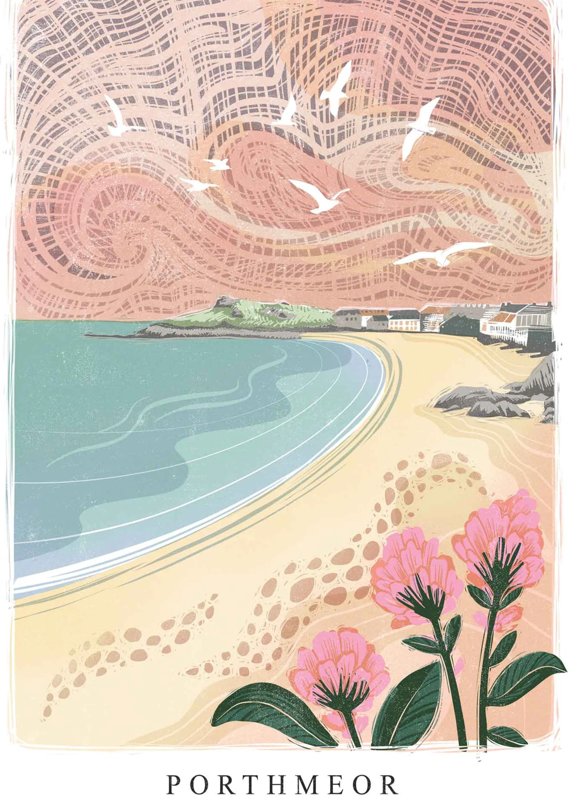 Cornwall|Lino*Whistlefish Porthmeor Lino Small Framed Print