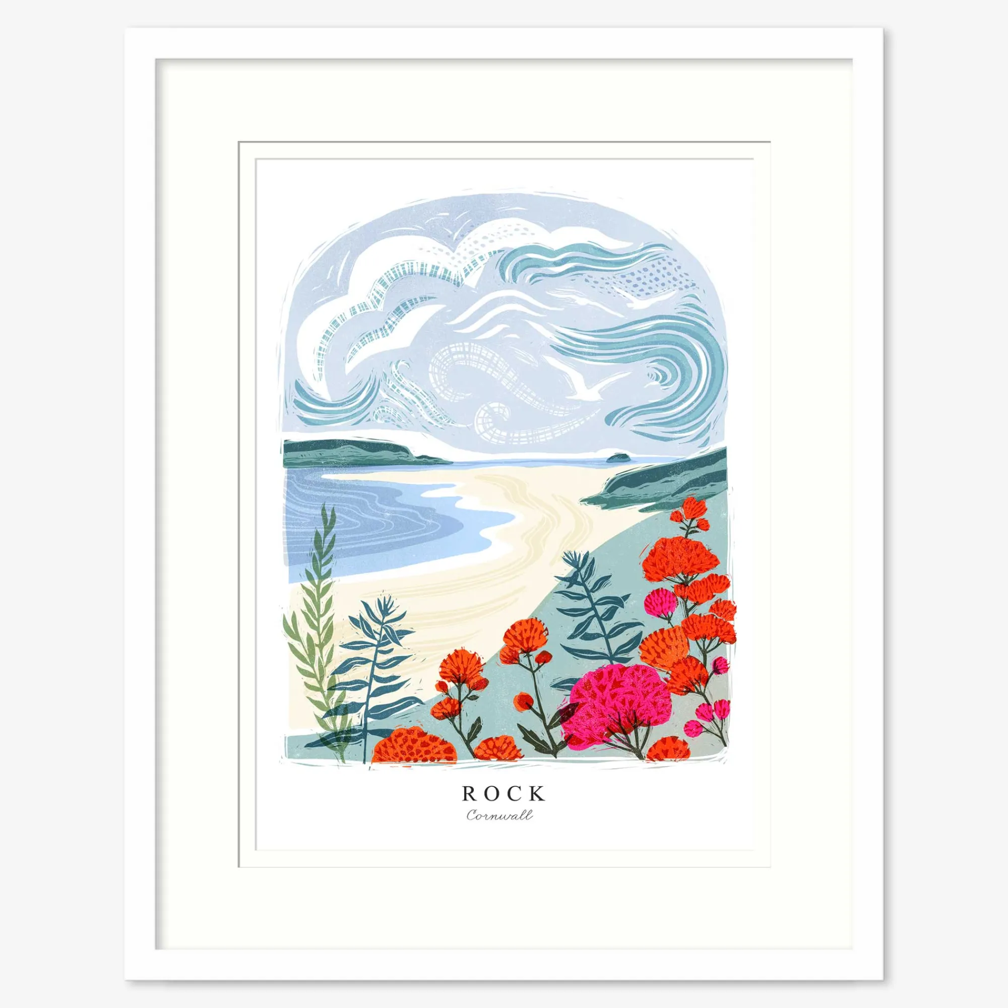 Cornwall|Lino*Whistlefish Rock Lino Small Framed Print