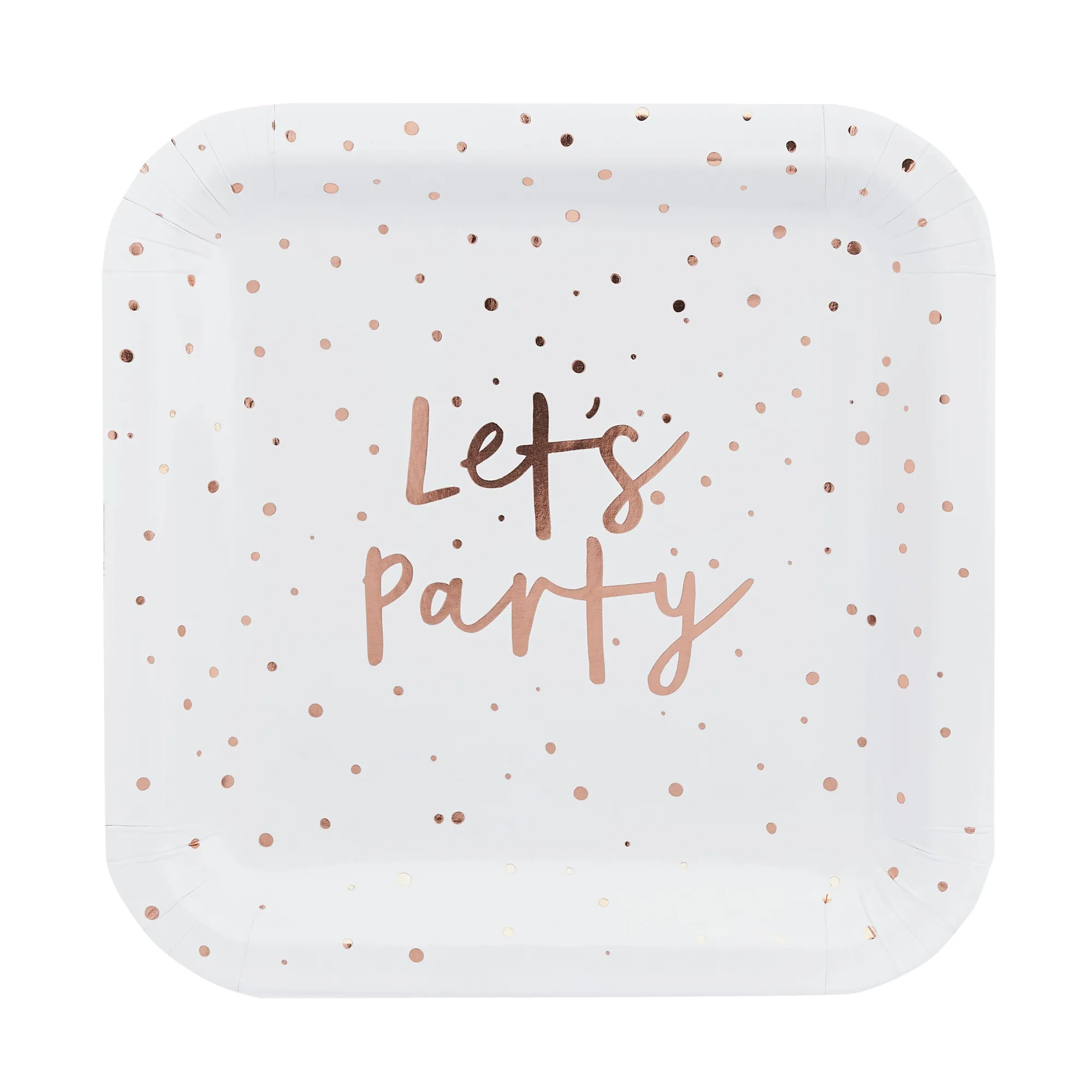 Paper Plates|Birthday*Whistlefish Rose Gold 'Let's Party' Paper Plates 8pc