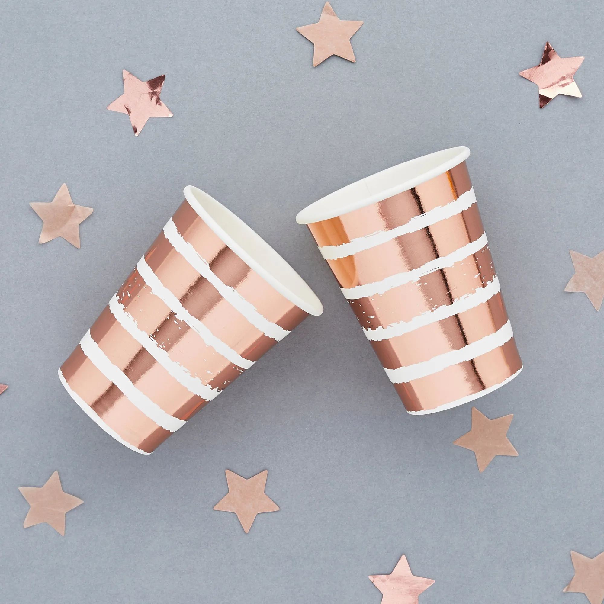 Paper Cups|Birthday*Whistlefish Rose Gold Striped Paper Cups 8pk