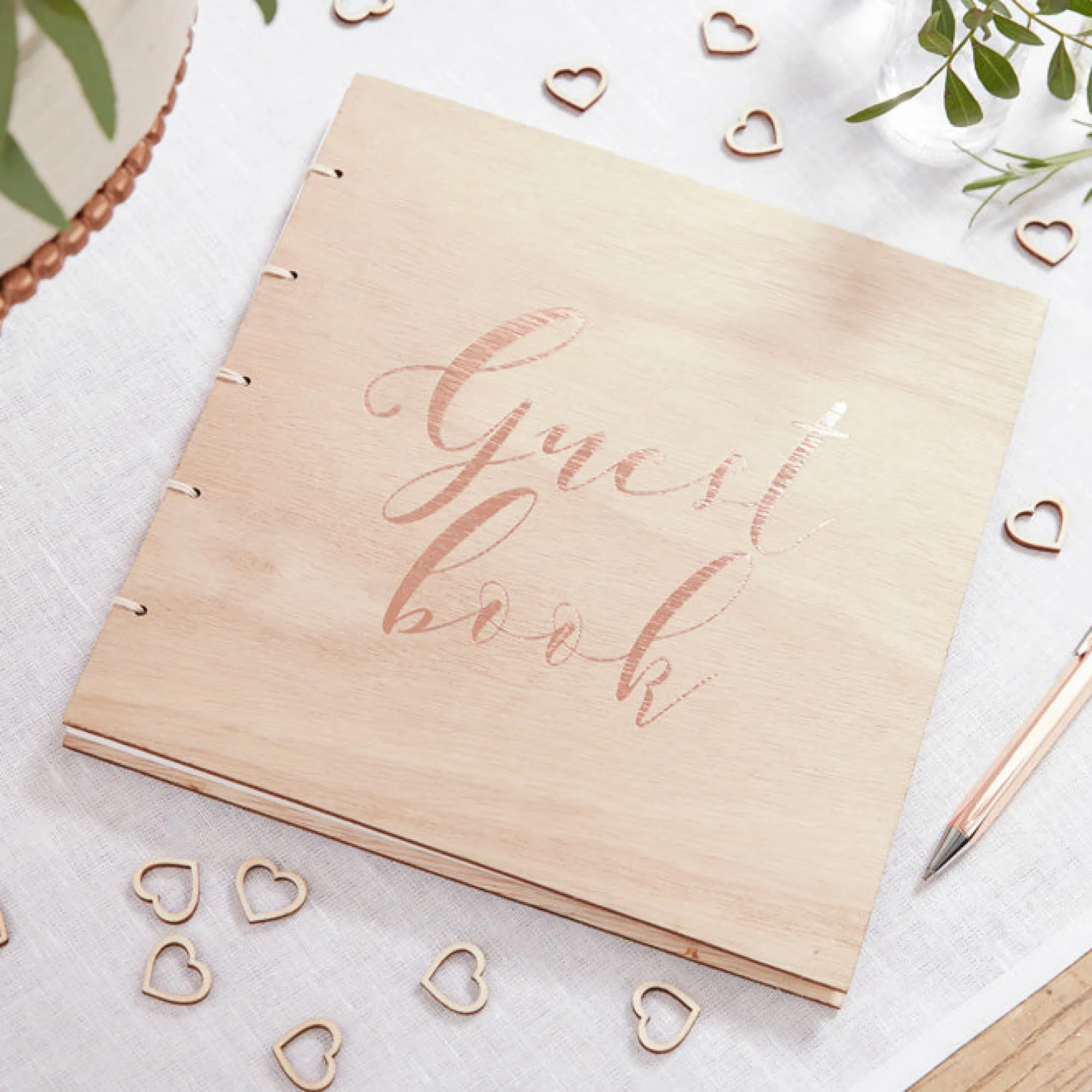 Wedding*Whistlefish Rose Gold Wooden Wedding Guest Book
