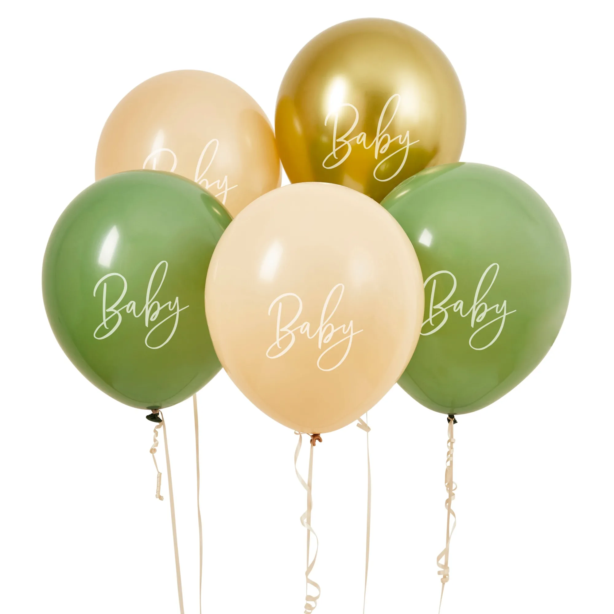 Balloons|Baby Shower*Whistlefish Sage, Nude & Gold 'Baby' 5pcs Balloons